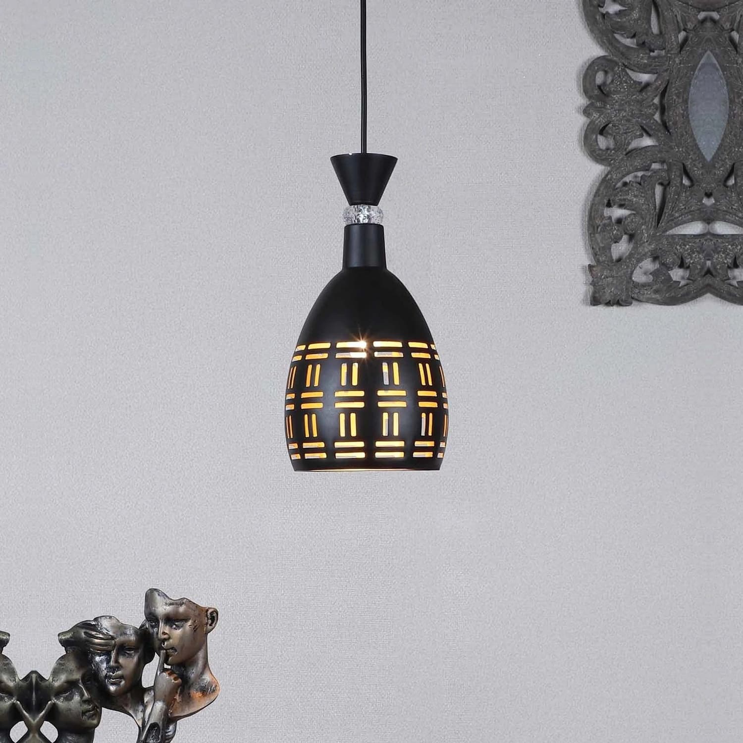 Carvera Iron Ceiling Lamp In Black And Gold Colour