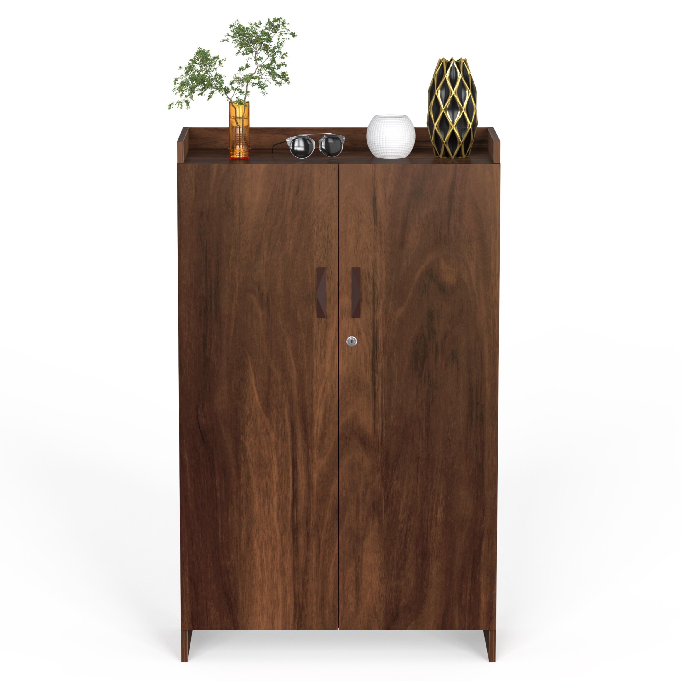 BLUEWUD Brooklyn Tall Engineered Wood 2 Doors with Lock Shoe Rack Cabinet Slipper Footwear Stand Organizer can Store Up to 24 Pairs for Home, DIY (Do it Yourself) (Brown Maple) (Size Upto UK 9)