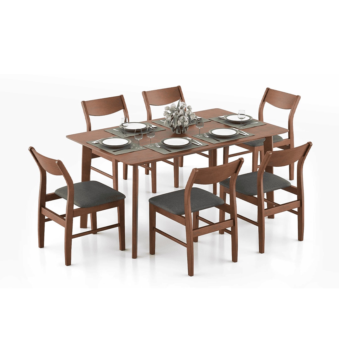 Augusta 6 Seater Dining Set (Colour- Grey, Finish- Dark Walnut)