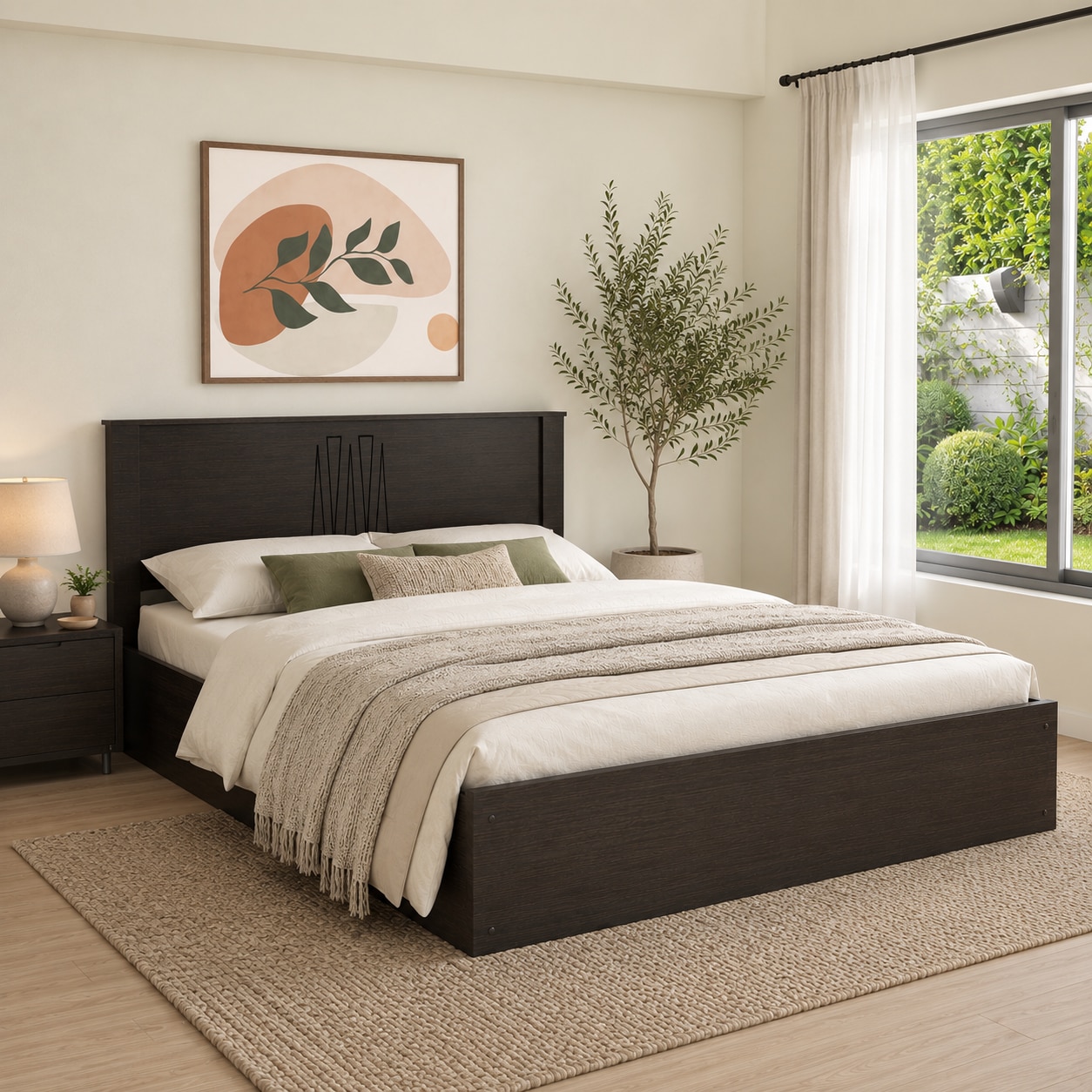 Graces Engineered Wood Queen  Size Bed With Drawer Storage (Melamine Finish)