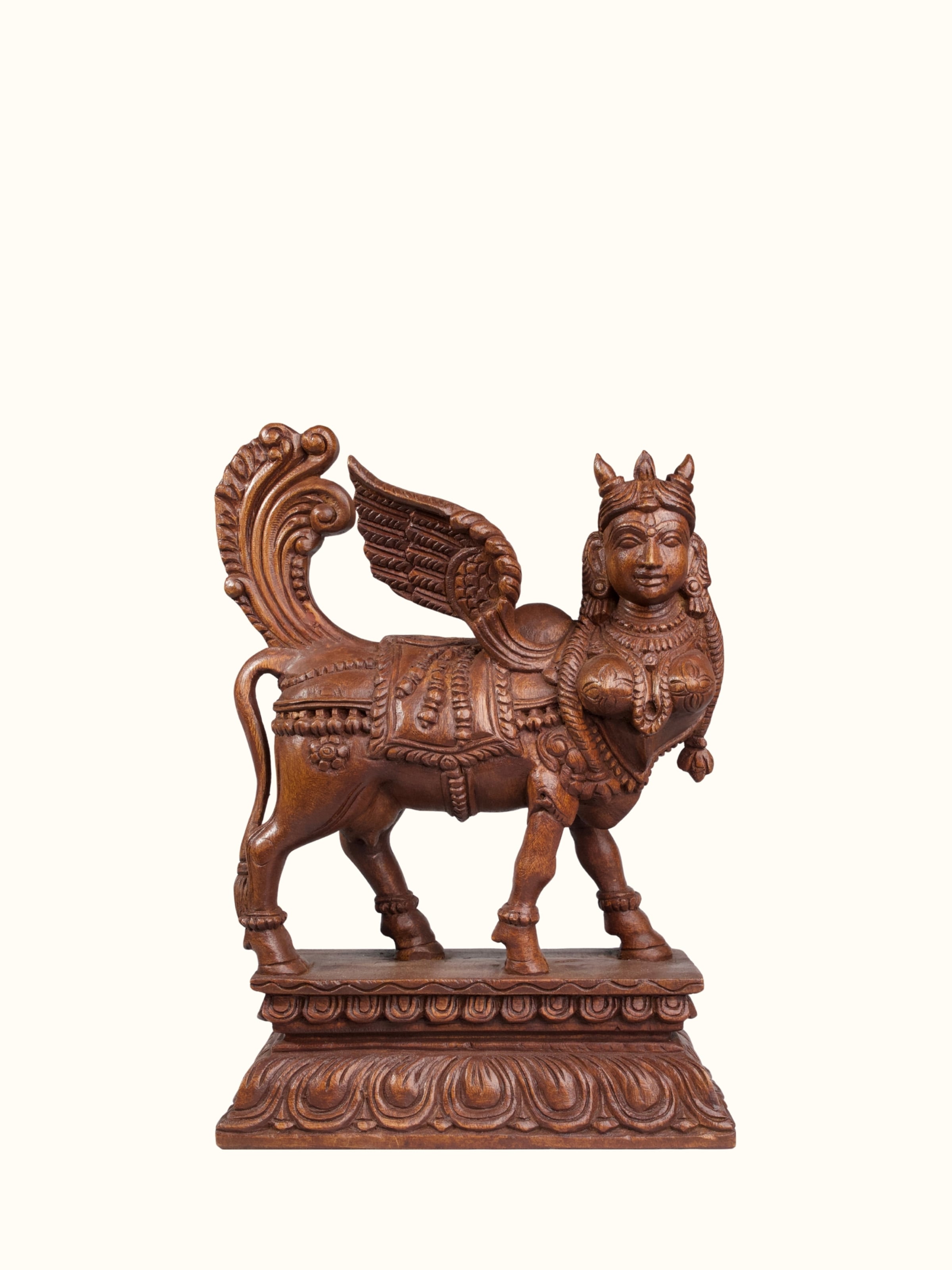 Wood Carved Kamadhenu Idol