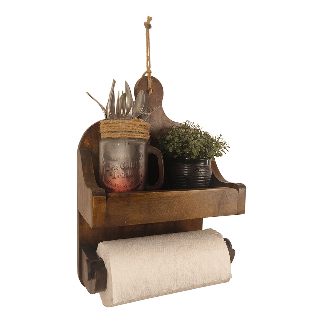 Celia Wooden Wall Shelf Organiser With Kitchen Roll Holder-image-42