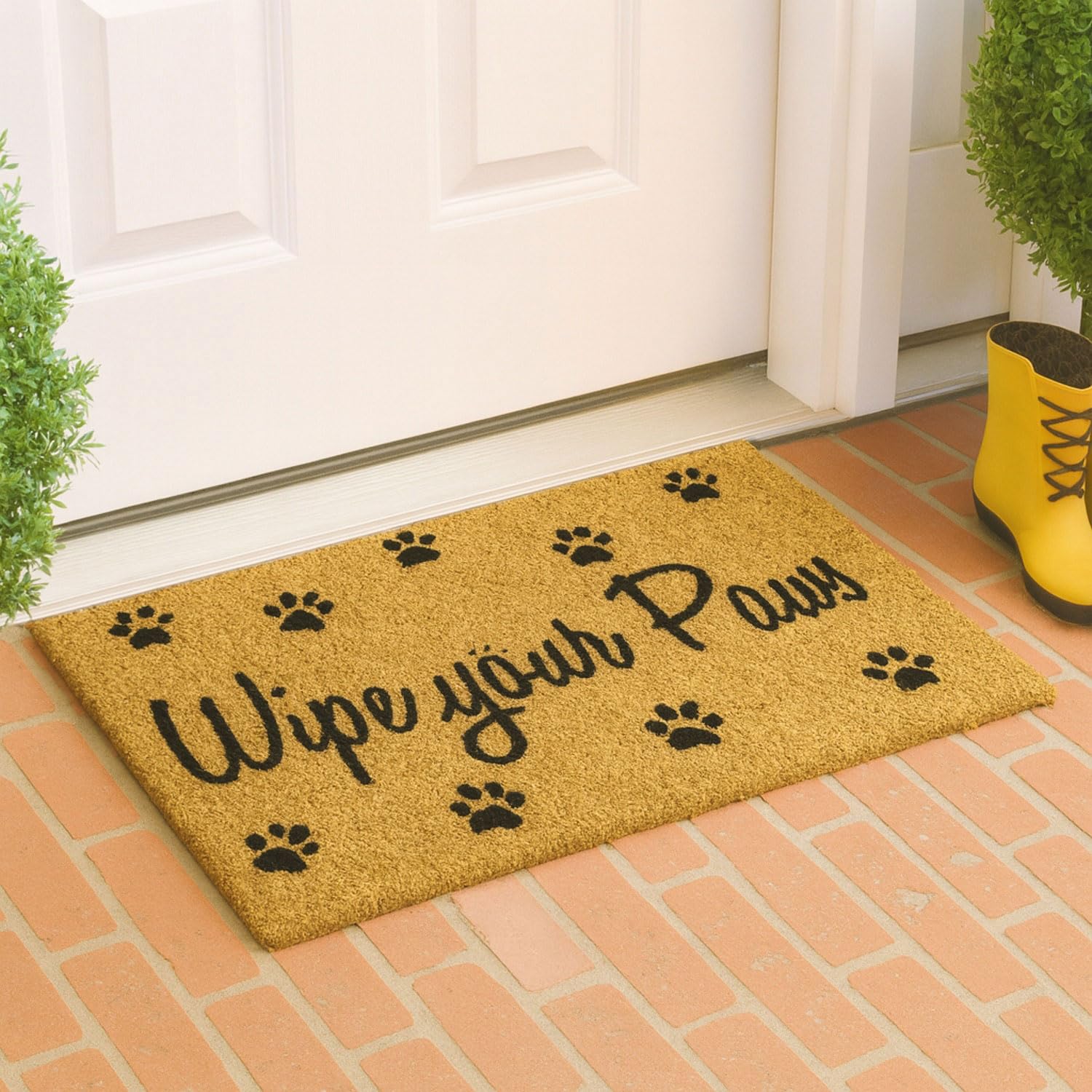 Luxe Home 100% Natural Coir Doormat Wipe Your Paws Print Design (71x45cm)