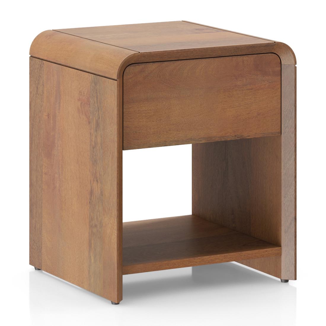 Hiro Solid Wood Bedside Table In Amber Walnut Finish
