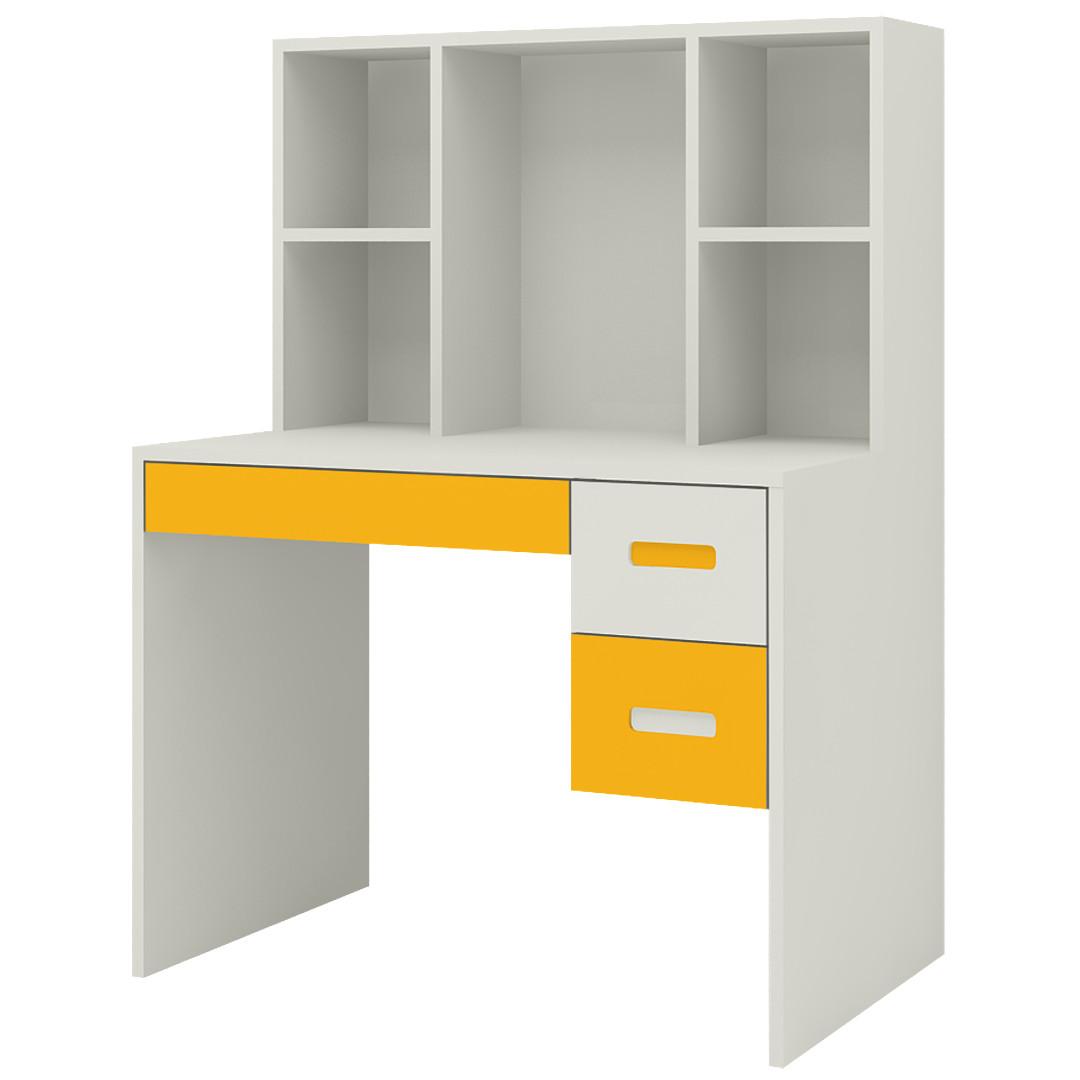 Tiara Kids Study Desk with 3 Drawers and Built In Bookshelf in Mango Yellow Colour
