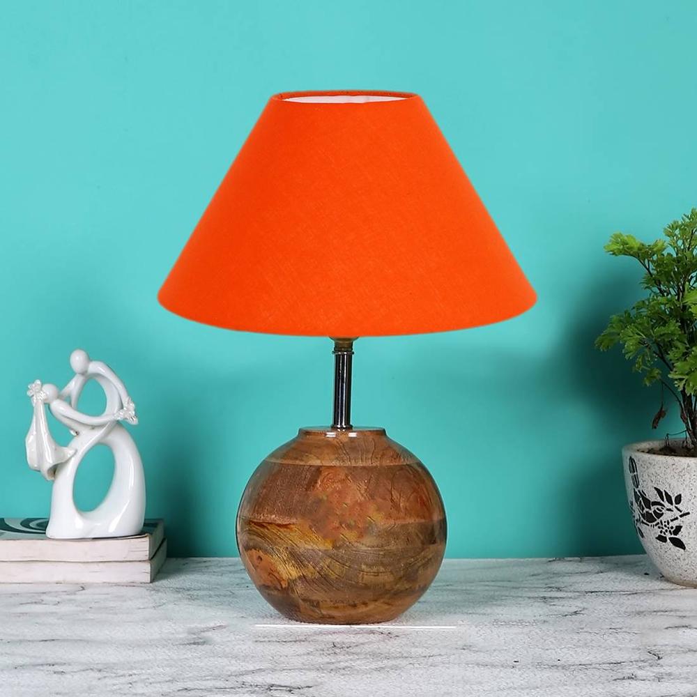 Orange cotton with Natural Wood Table Lamp