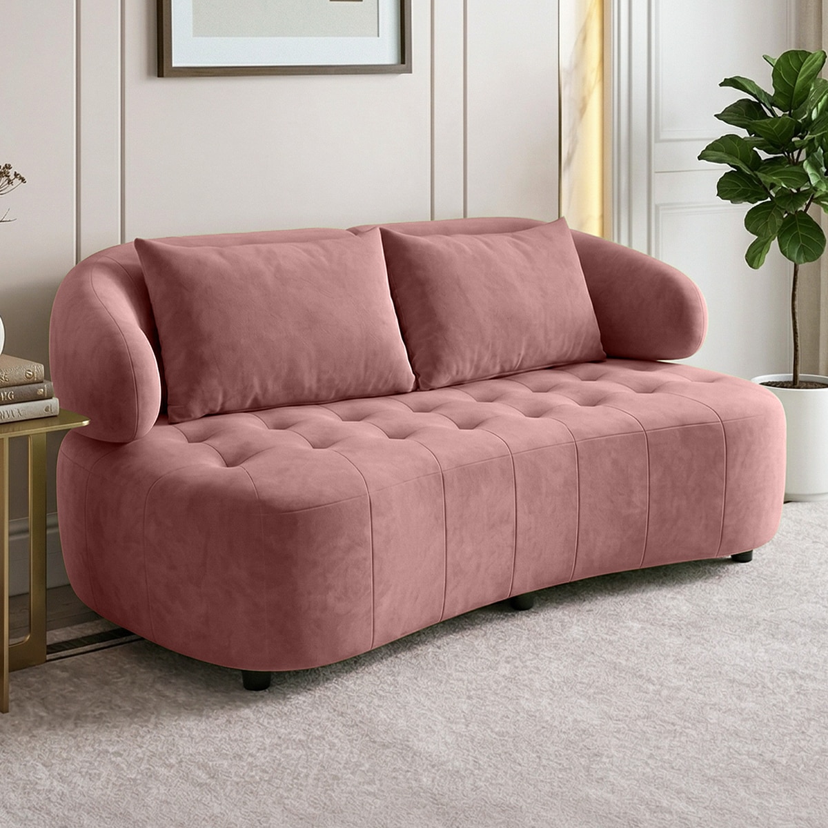 Henry Velvet 2 Seater Sofa Peach color - Home Lifestylez