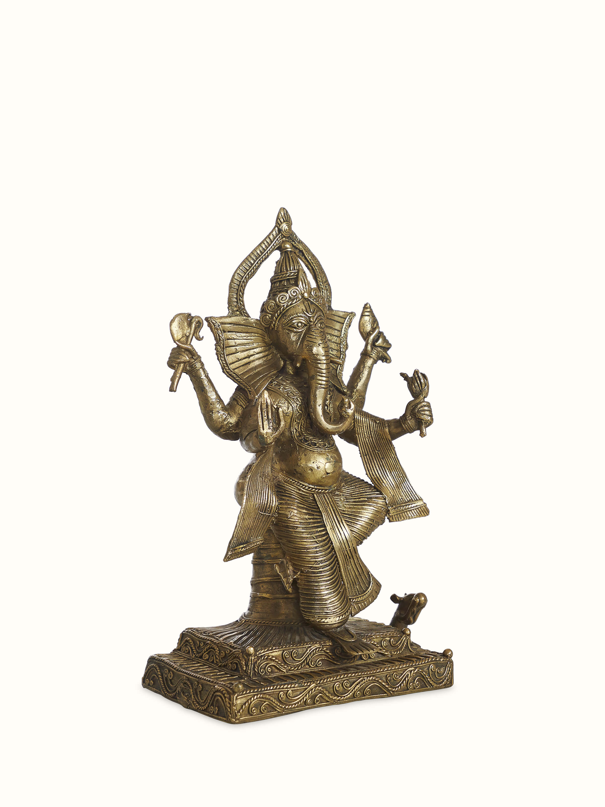 Angled view of Dhokra Brass Ganesha Idol