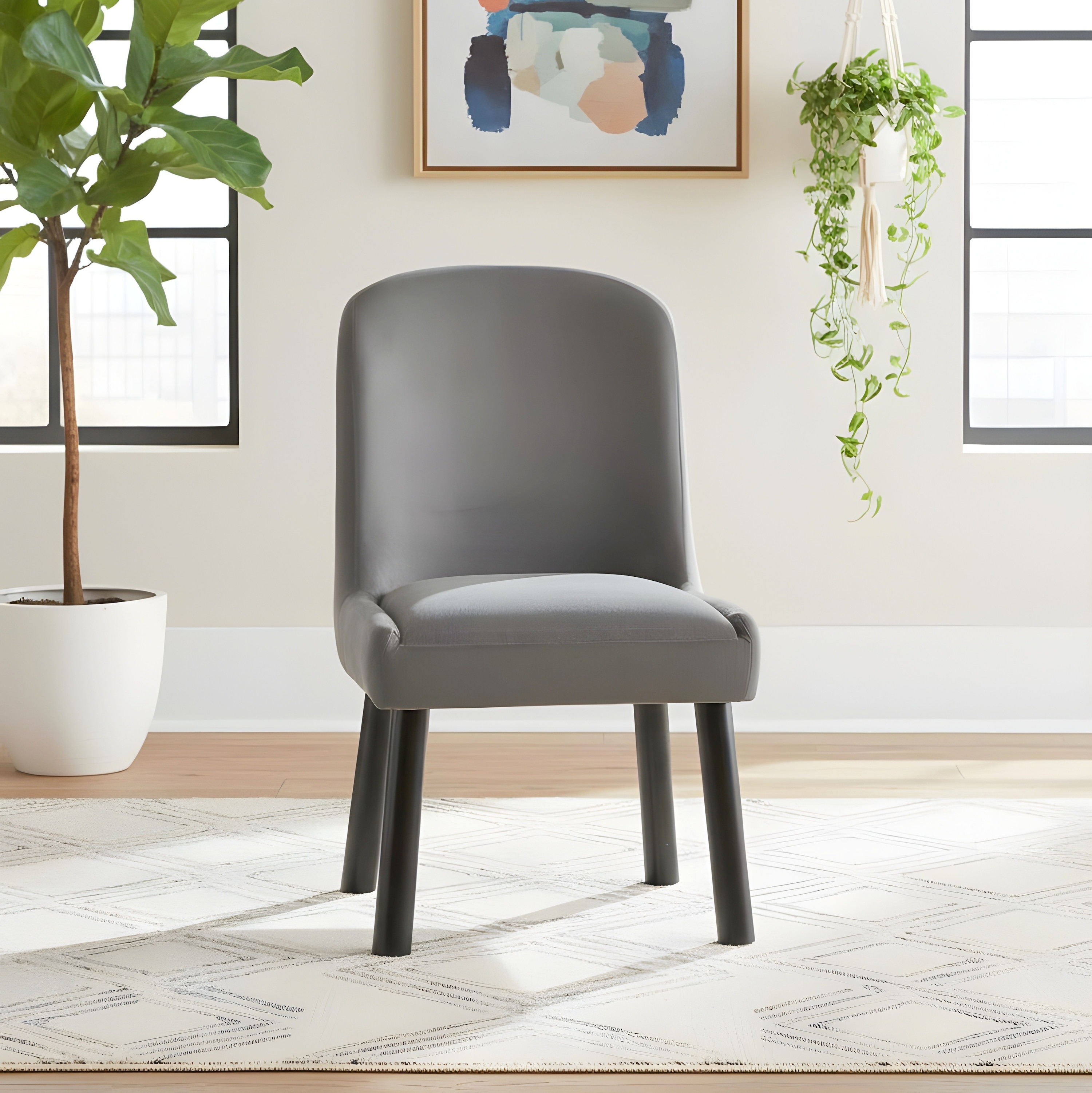 Rosslyn wood Dining Chair in Iron Grey Velvet Upholstery with MAHAGONY FINISH