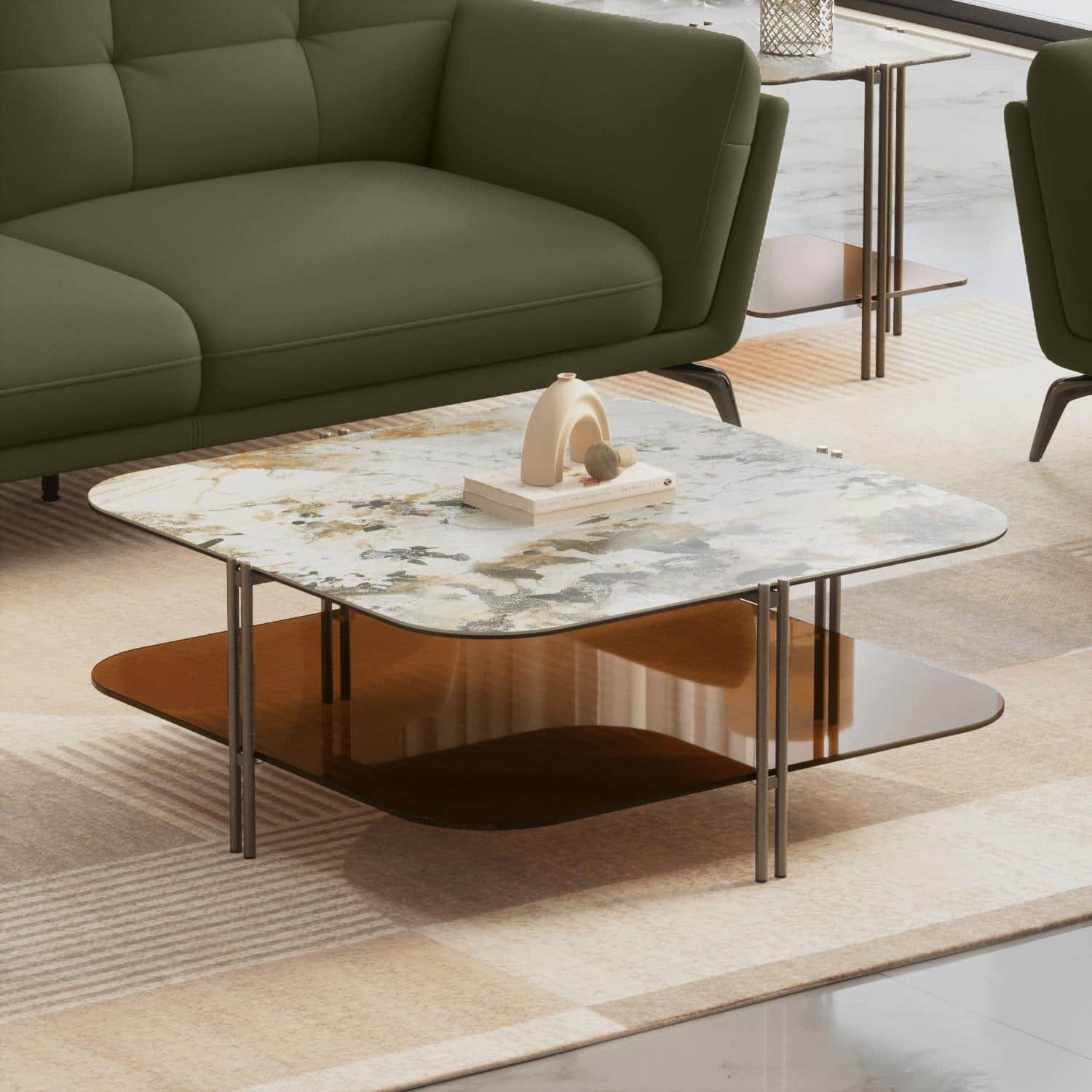 Paloma Square Marble Coffee Table in  Saturn Spanish Ceramic  Finish