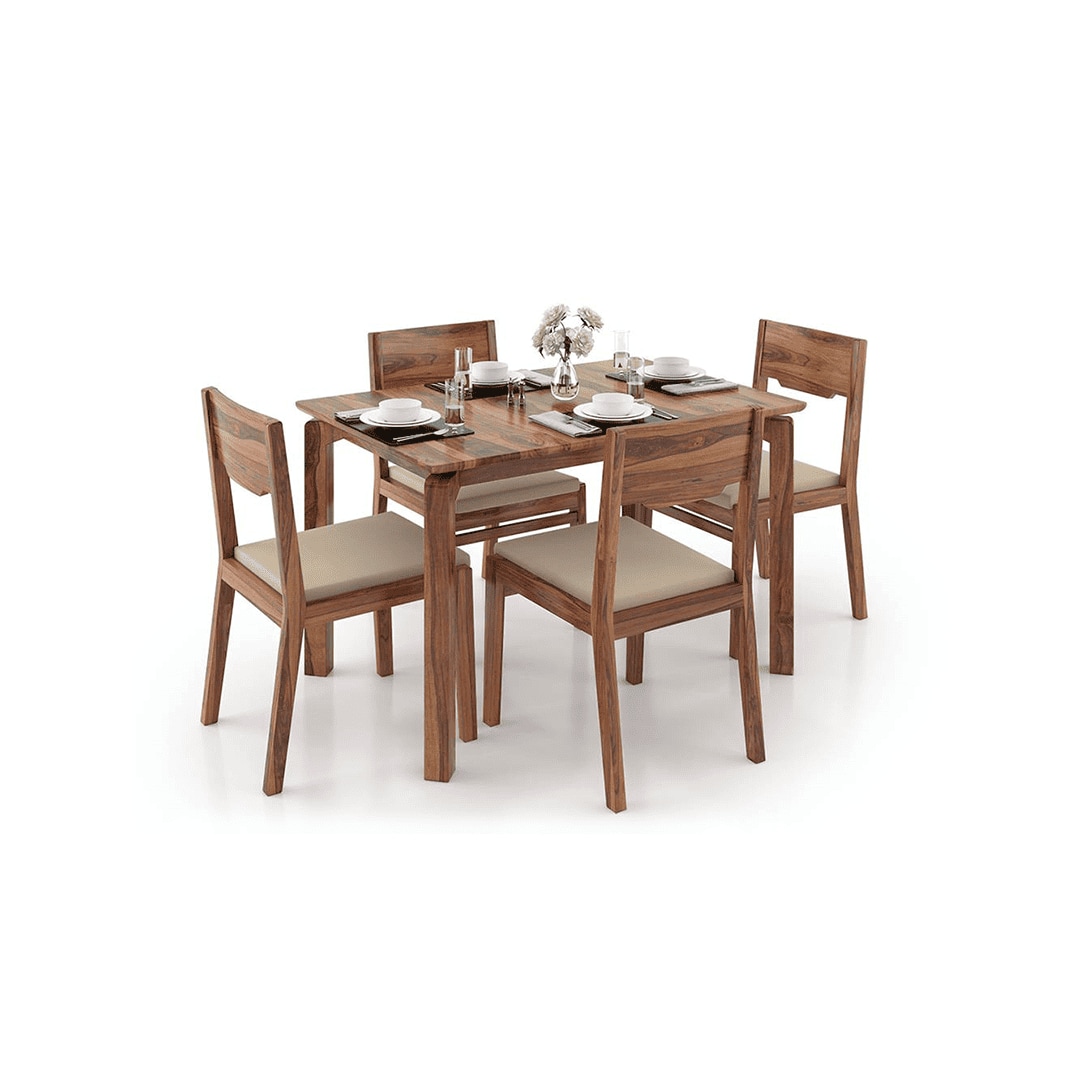Catria - Kerry 4 Seater Dining Table Set (Colour- Wheat Brown , Finish- Teak)