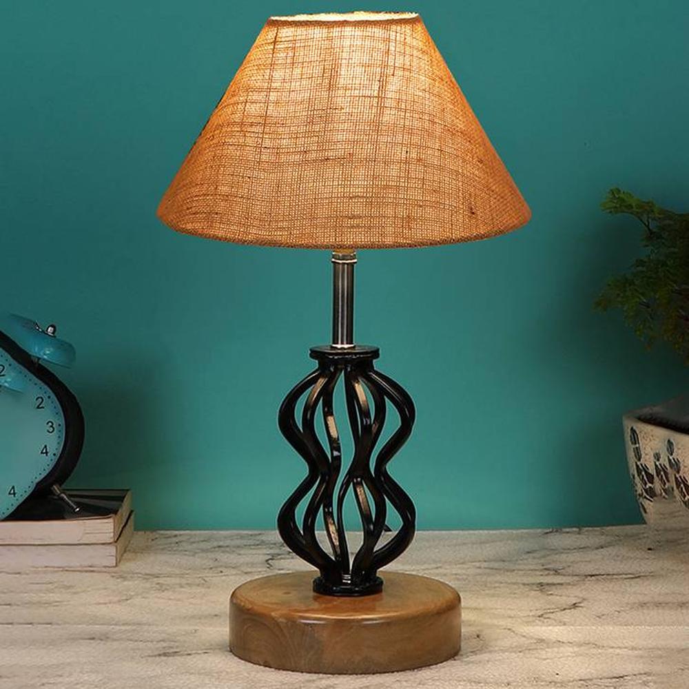 Sutton Beige Jute Table lamp with Wood & Iron Base