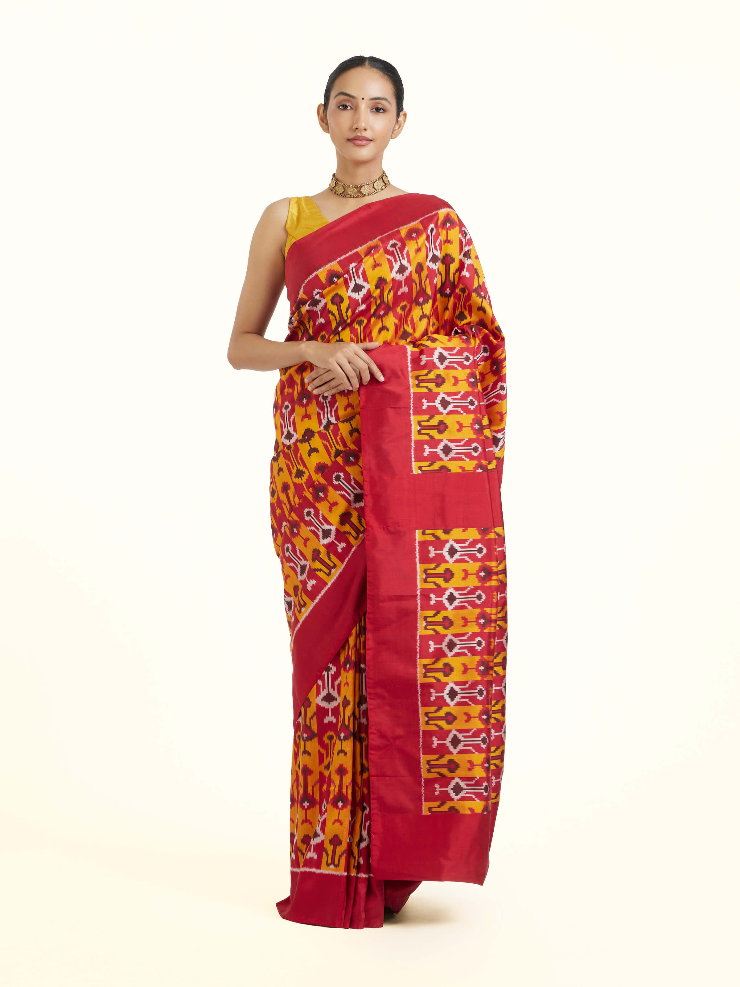 Yellow Pochampally Single Ikat Saree