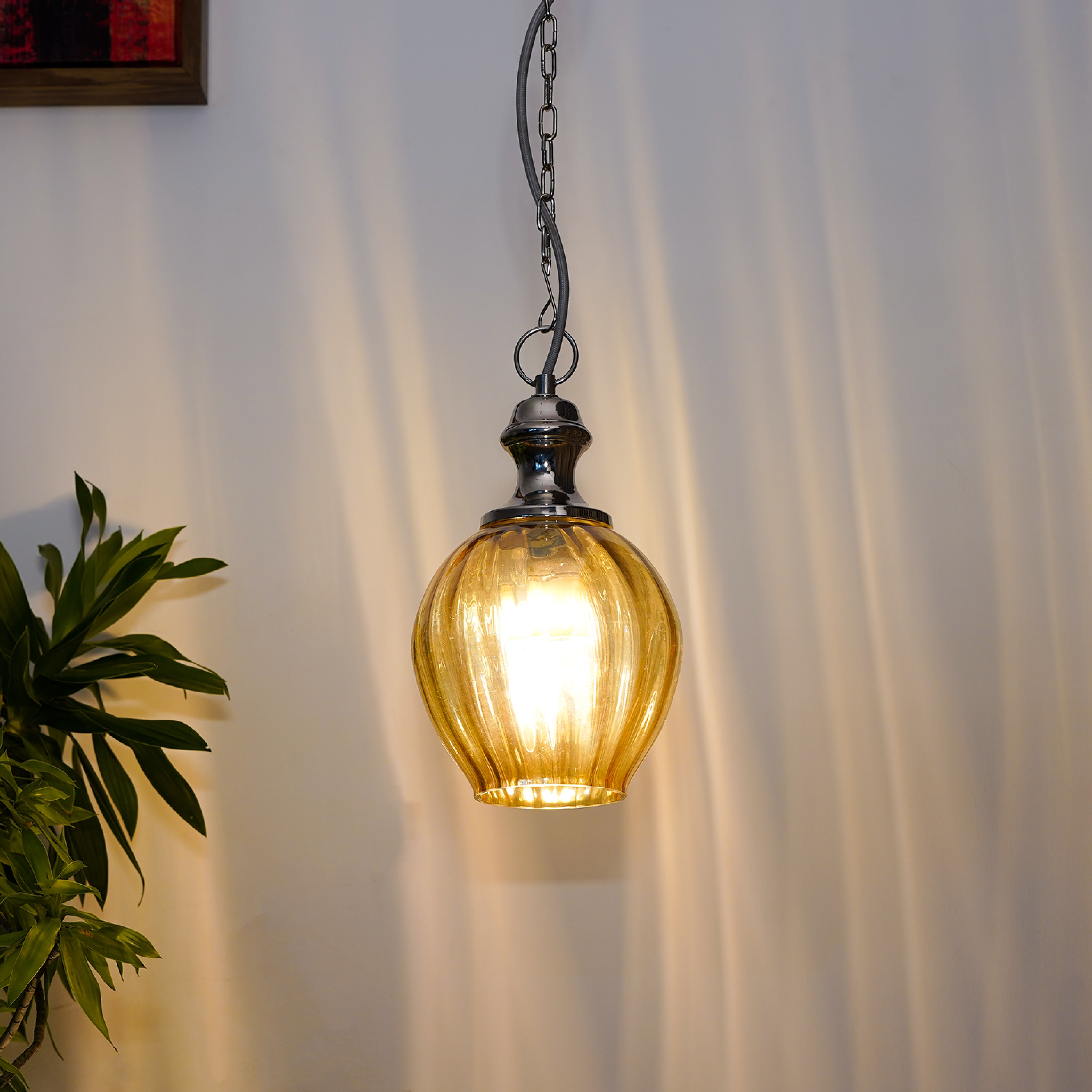 Esarosa amber glass and metal hanging light - Kapoor Lamp Shades
