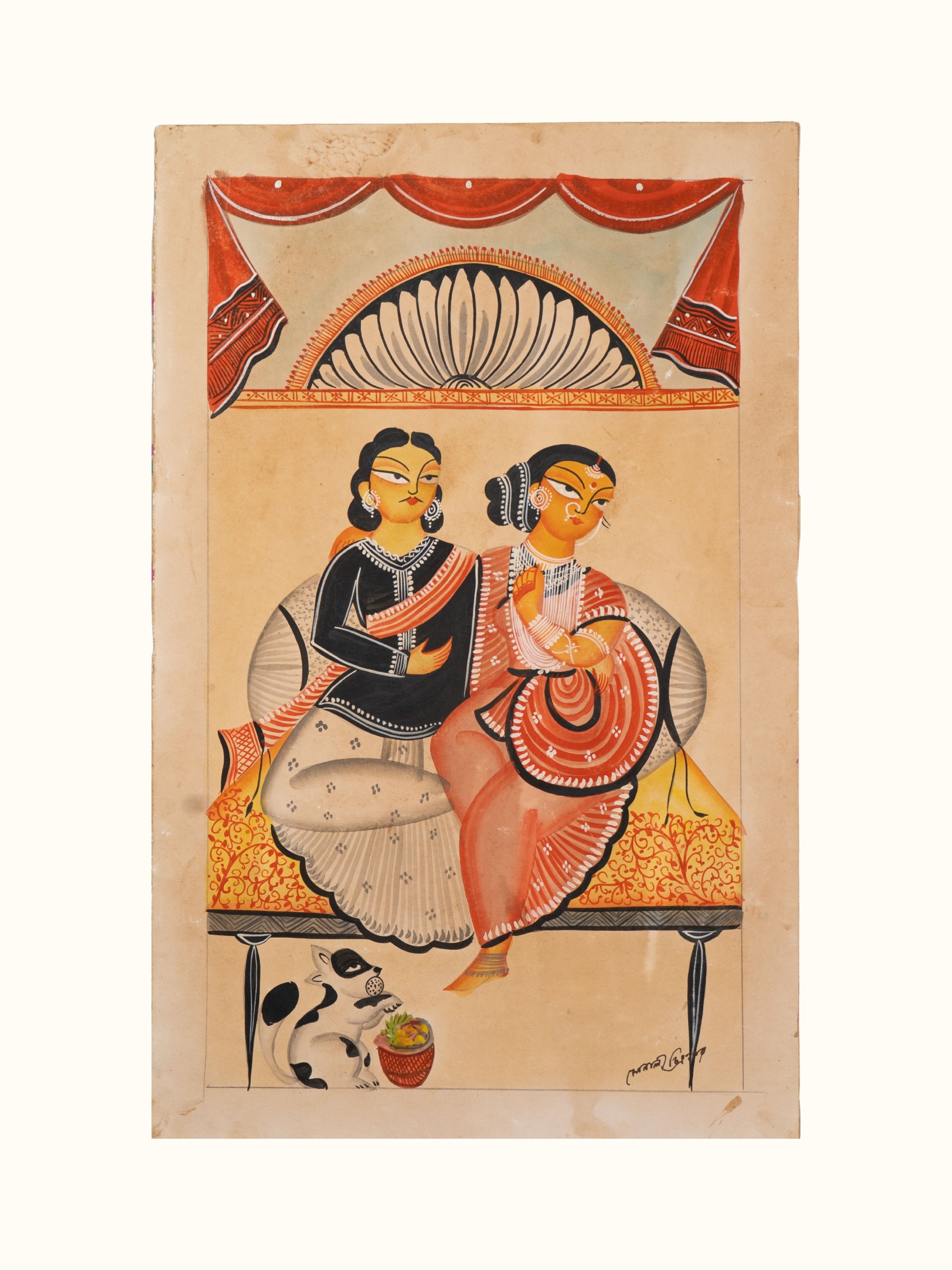 Babu culture Kalighat painting in traditional Bengali folk art style – front view