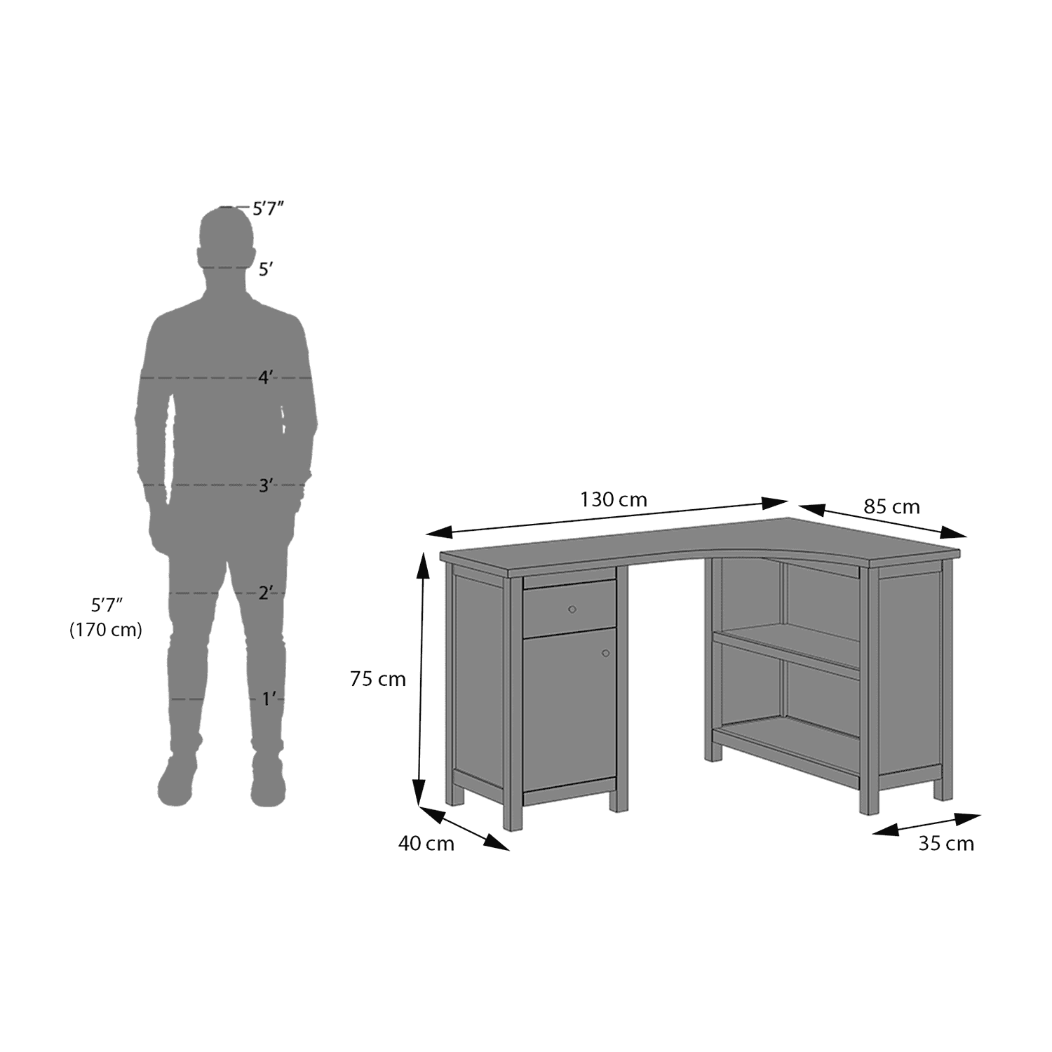 Dickens Corner Desk in American Walnut Finish