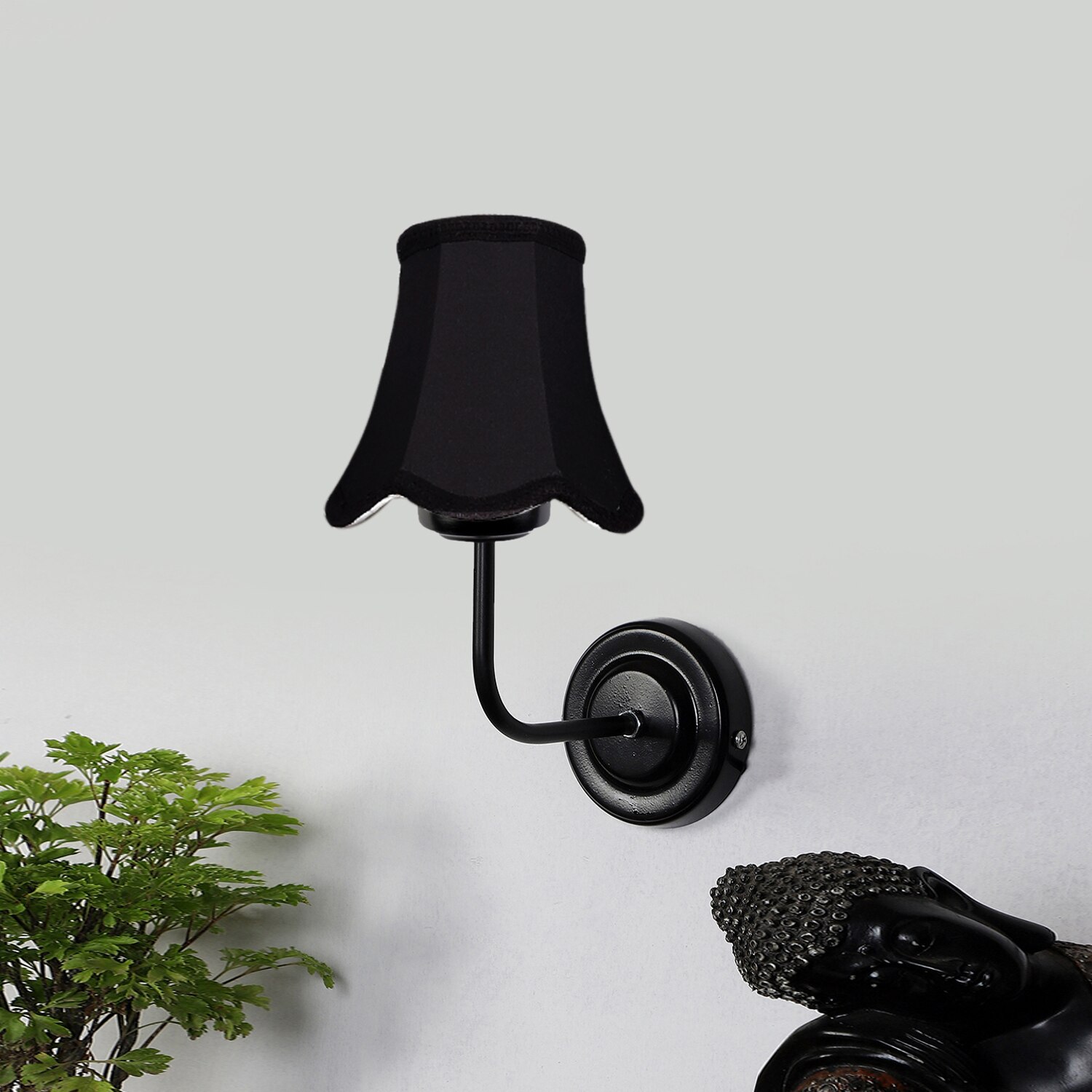 Devansh Black Wall Mounted Lamp With Black  Cotton Shade