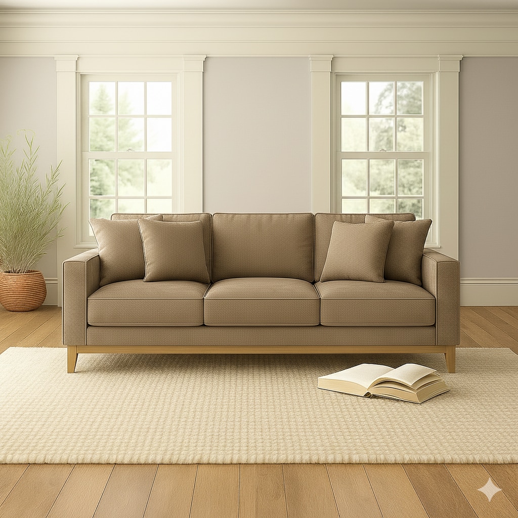 Airy 3 Seater Sofa In Leatherette Beige Color