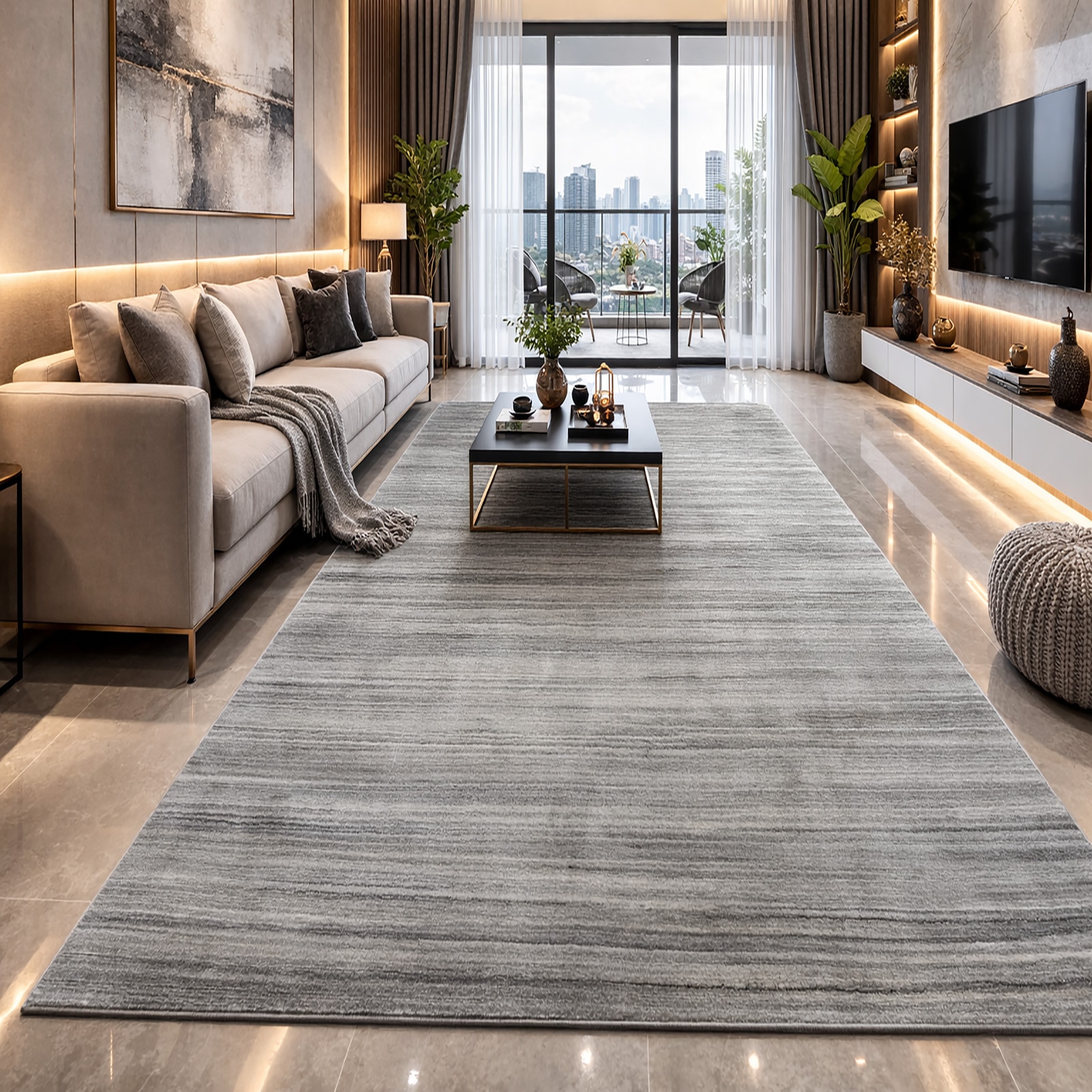Horizon Viscose Rectangle Carpets Hand Loom in Light Grey Colour - The Woven Legacy
