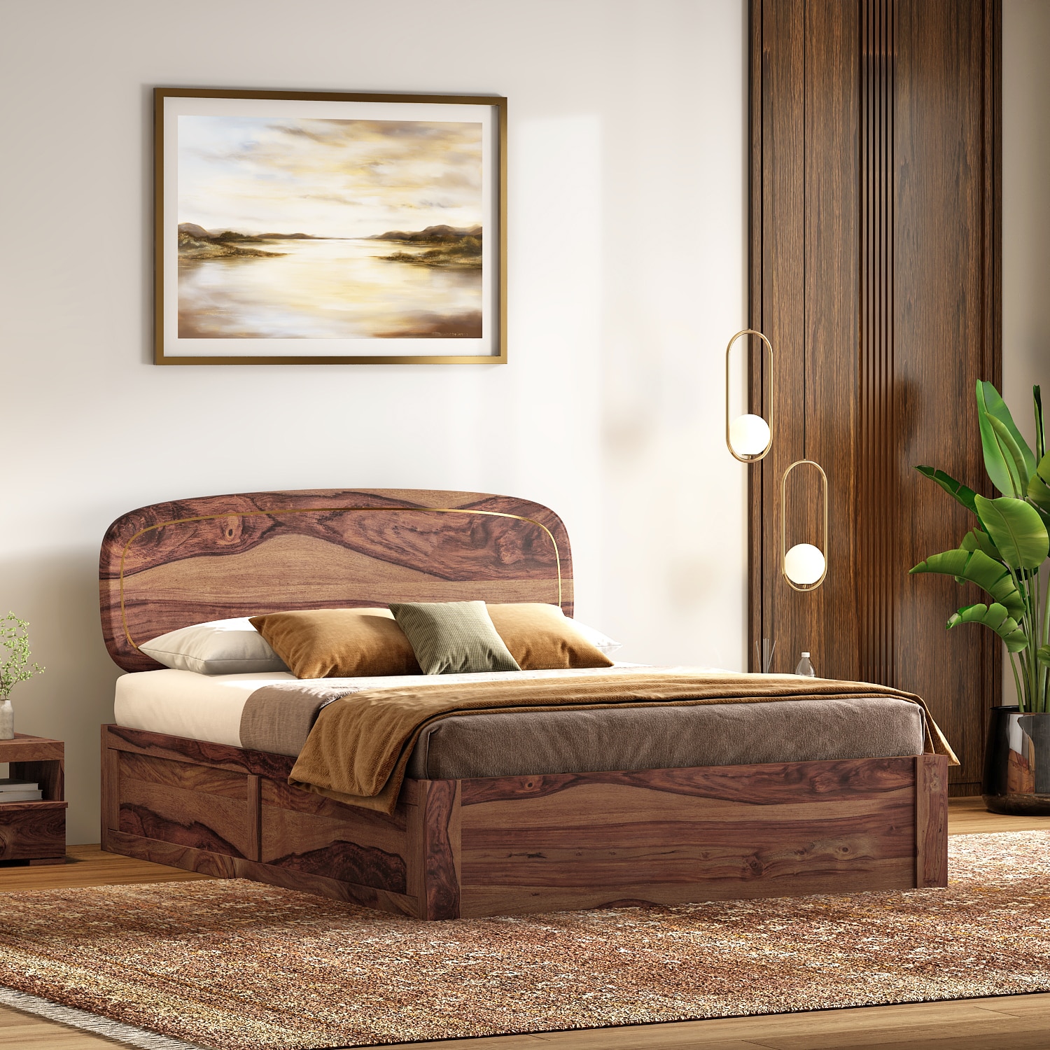Nimbus Solid Wood Queen Size Hydraulic Storage Bed In Teak Finish-image-38