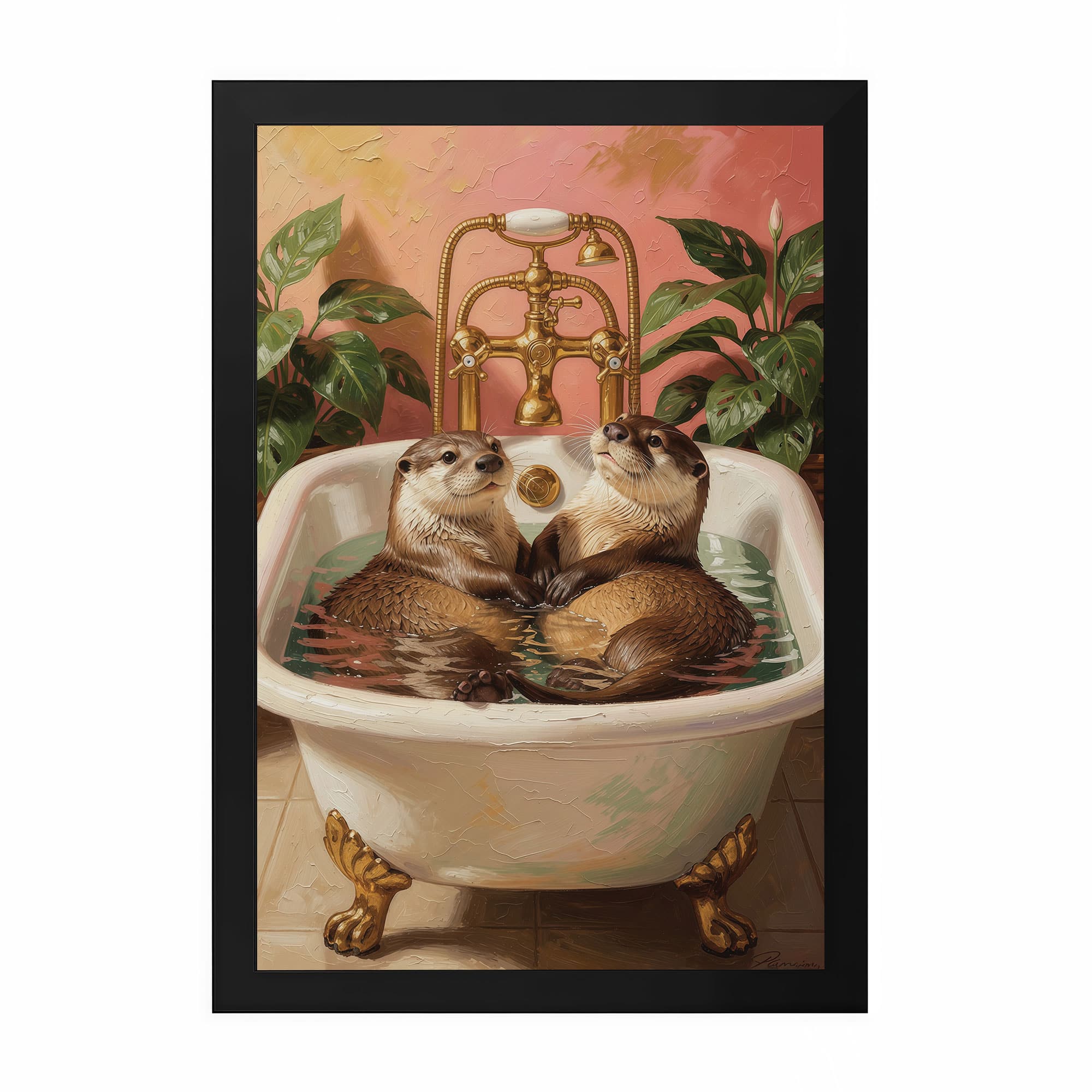 The Castle Decor Cute Otters Bathtub Bathroom Wall Art 8x12 Inch - The Castle Decor