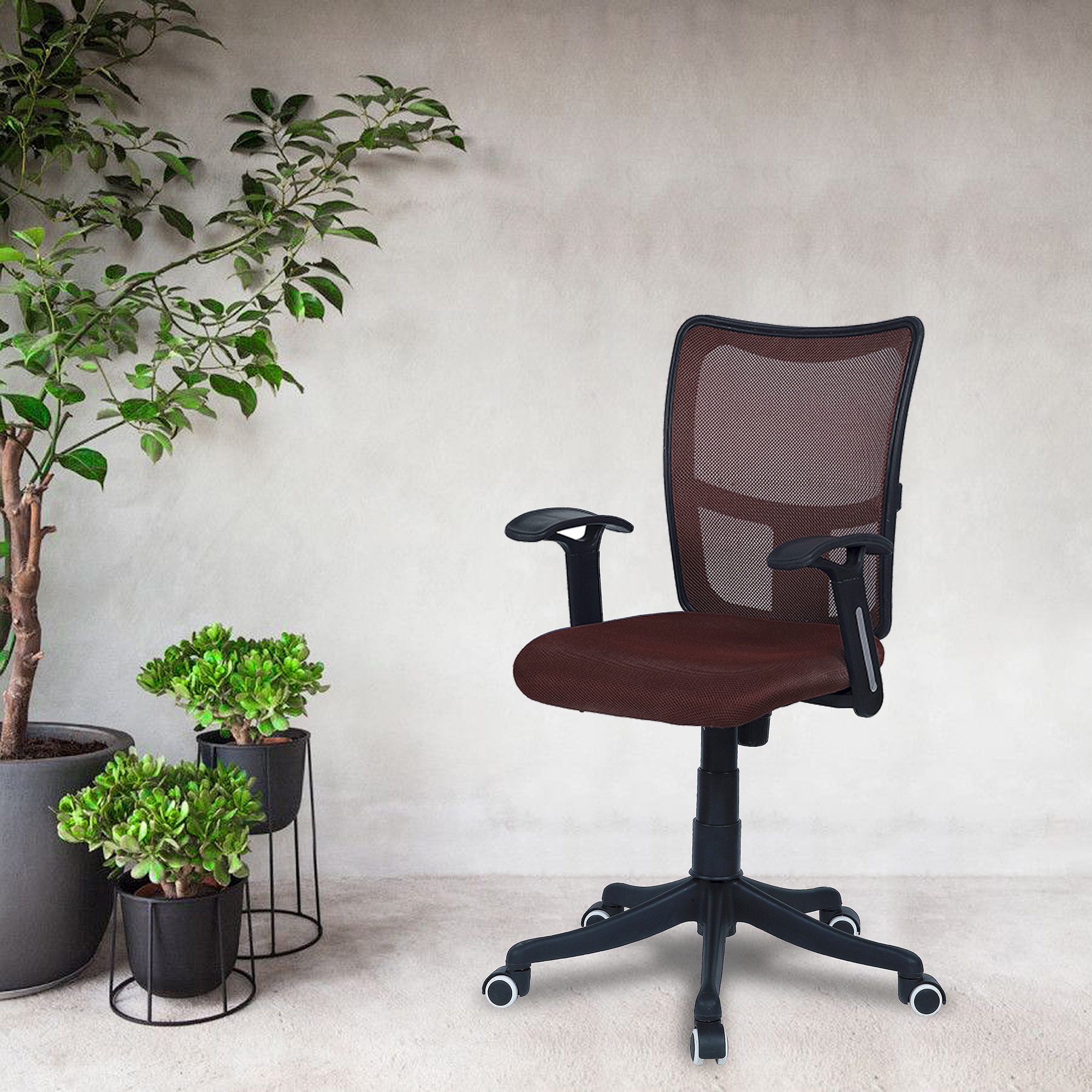 Eexcaeal Mid Back Ergonomic Chair in Brown Colour