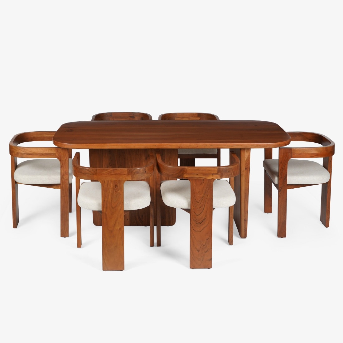 Attica Solid Wood Dining Table with Four Chairs and Bench in White Colour - Orange Tree