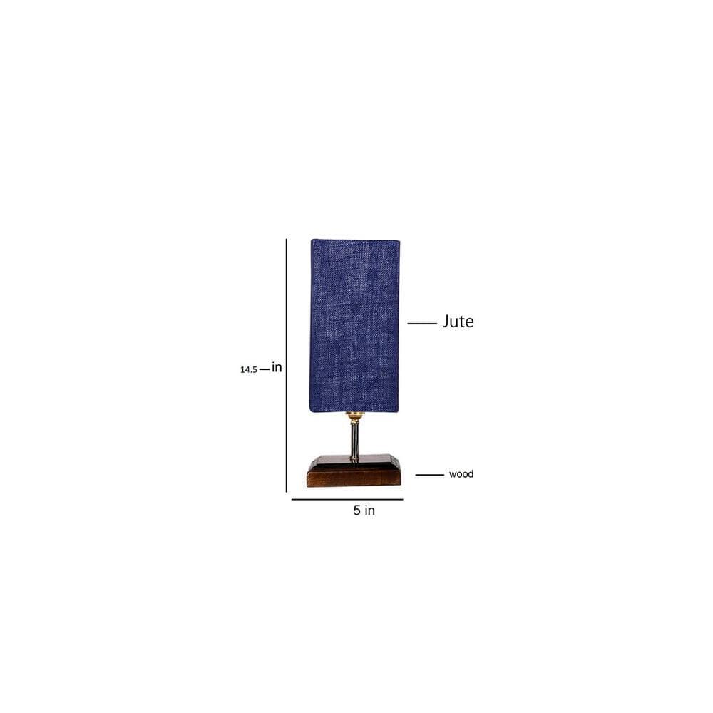 Emma Blue Jute table lamp with Square Brown Wood Base