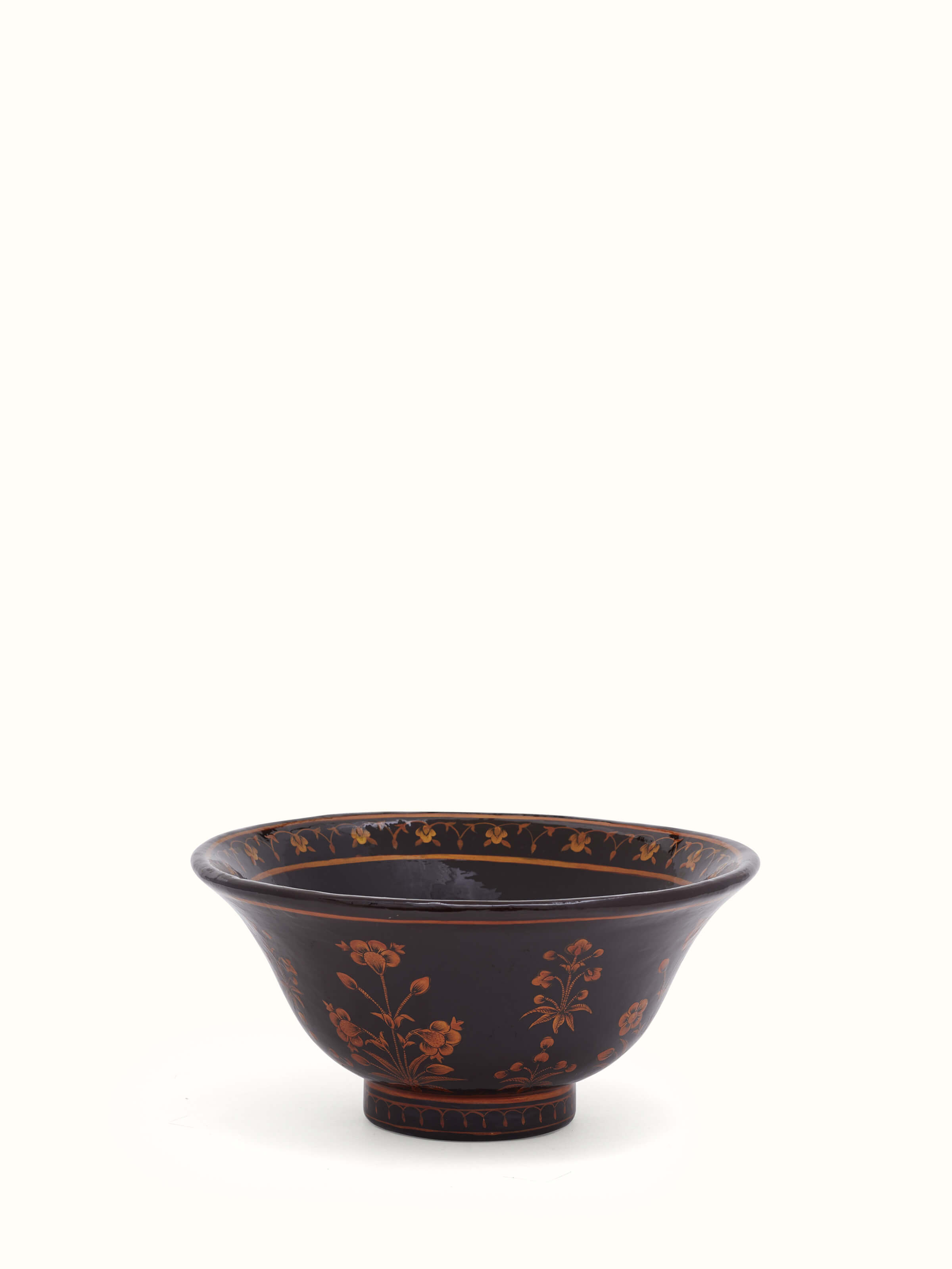 Detailed close-up of Black papier mache paper pulp bowl