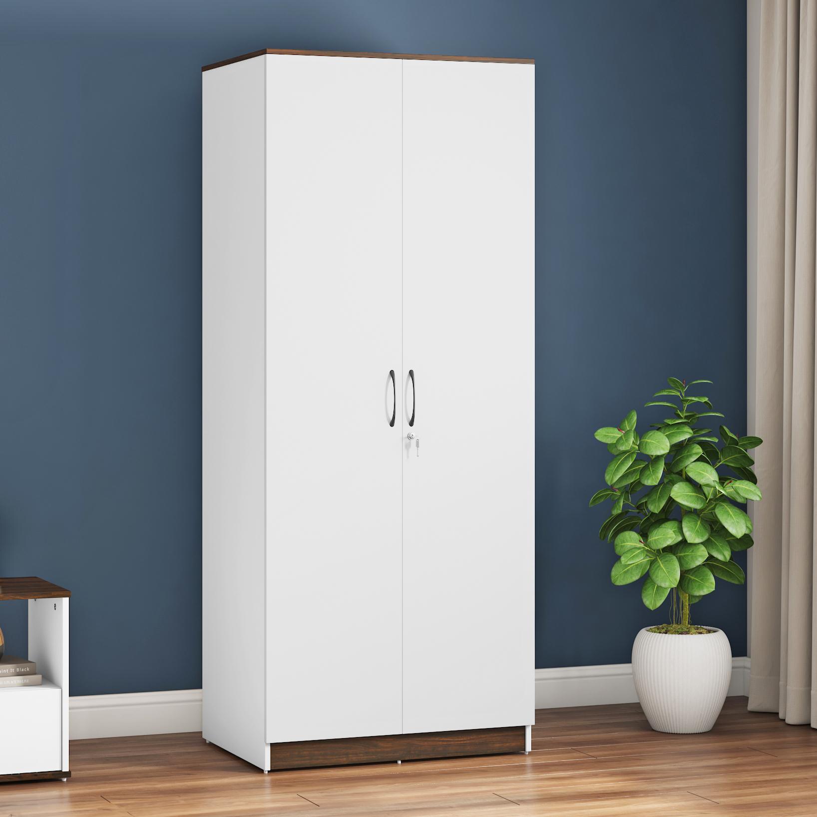 Riley Engineered Wood 2 Door Wardrobe in White Finish