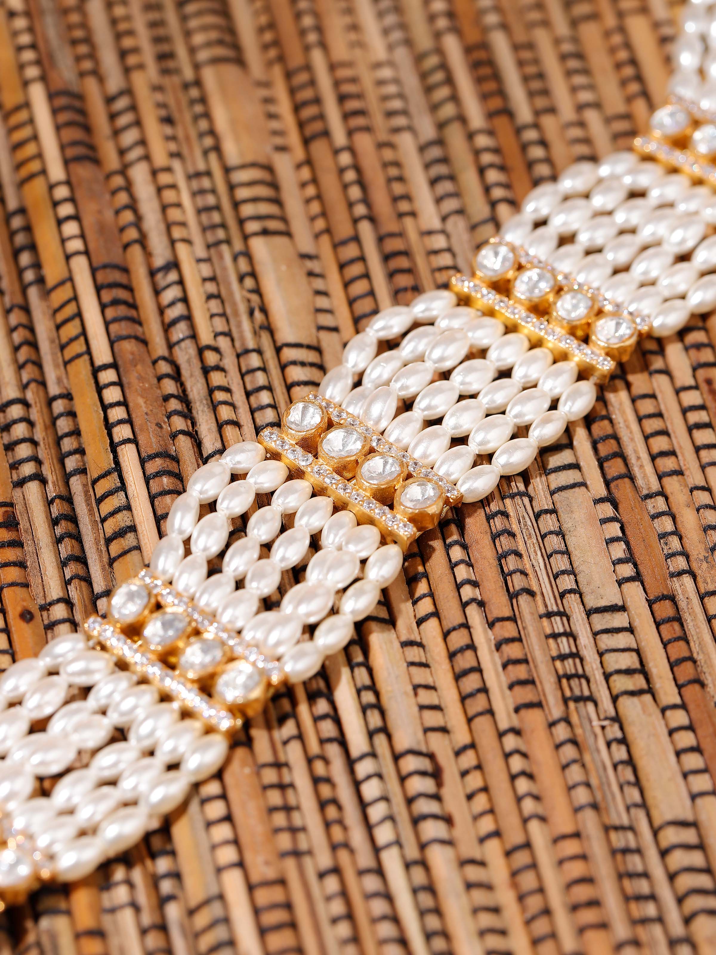 Close-up of Polki work on Dank Polki silver long necklace
