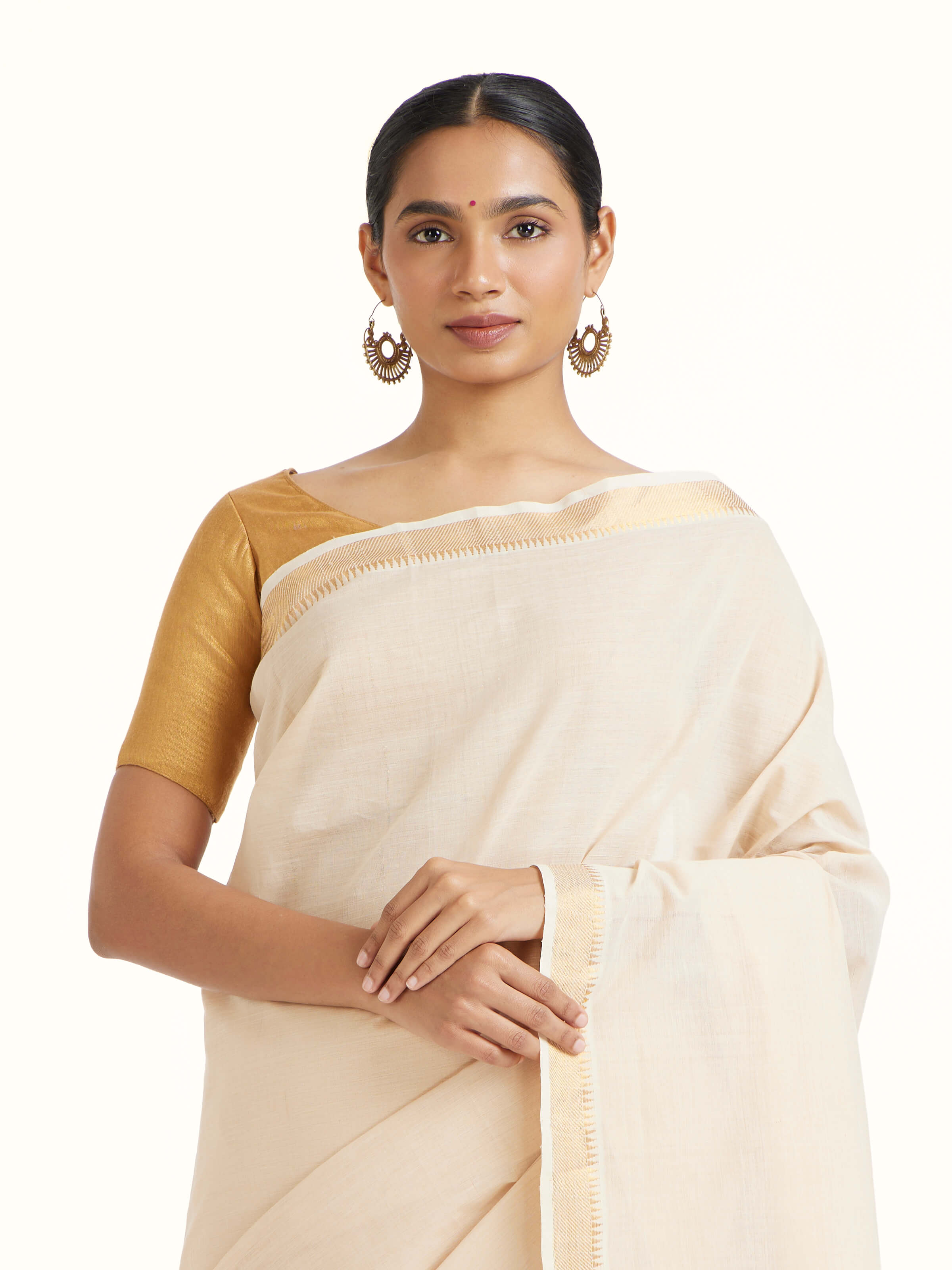 Off-white Gossamer & Cotton Mangalgiri Saree