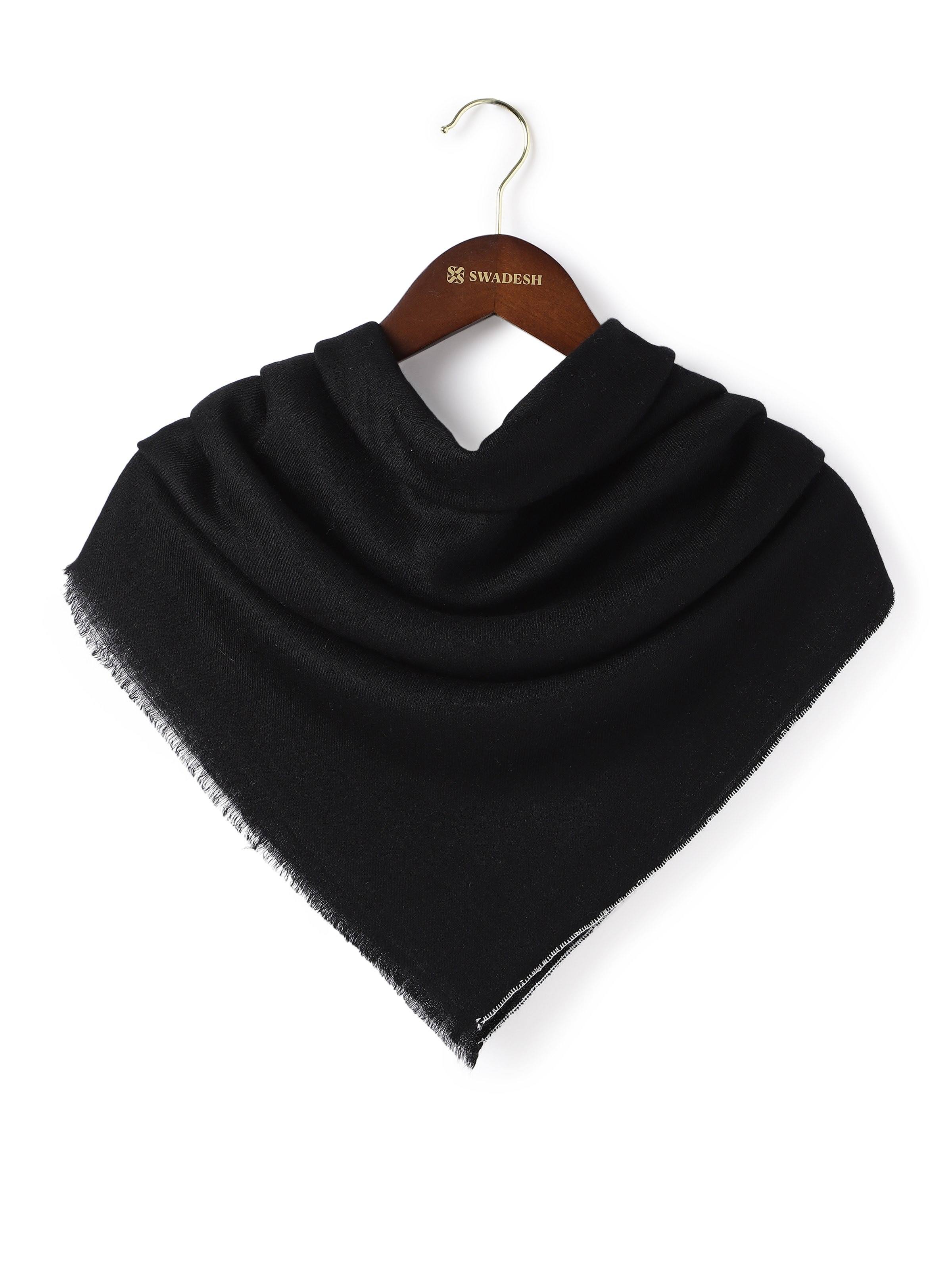 Front view of black pashmina kaaj embroidered handwoven stole with fine embroidery