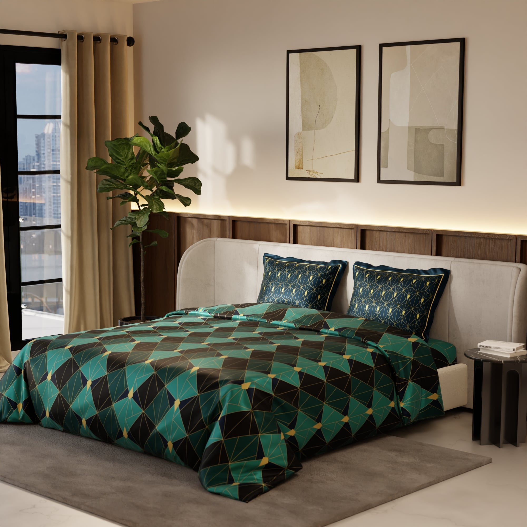 Stoa Paris Satin Comforter Set for King Size Bed 300TC Premium Bedding Emerald Celebrration - Stoa Paris