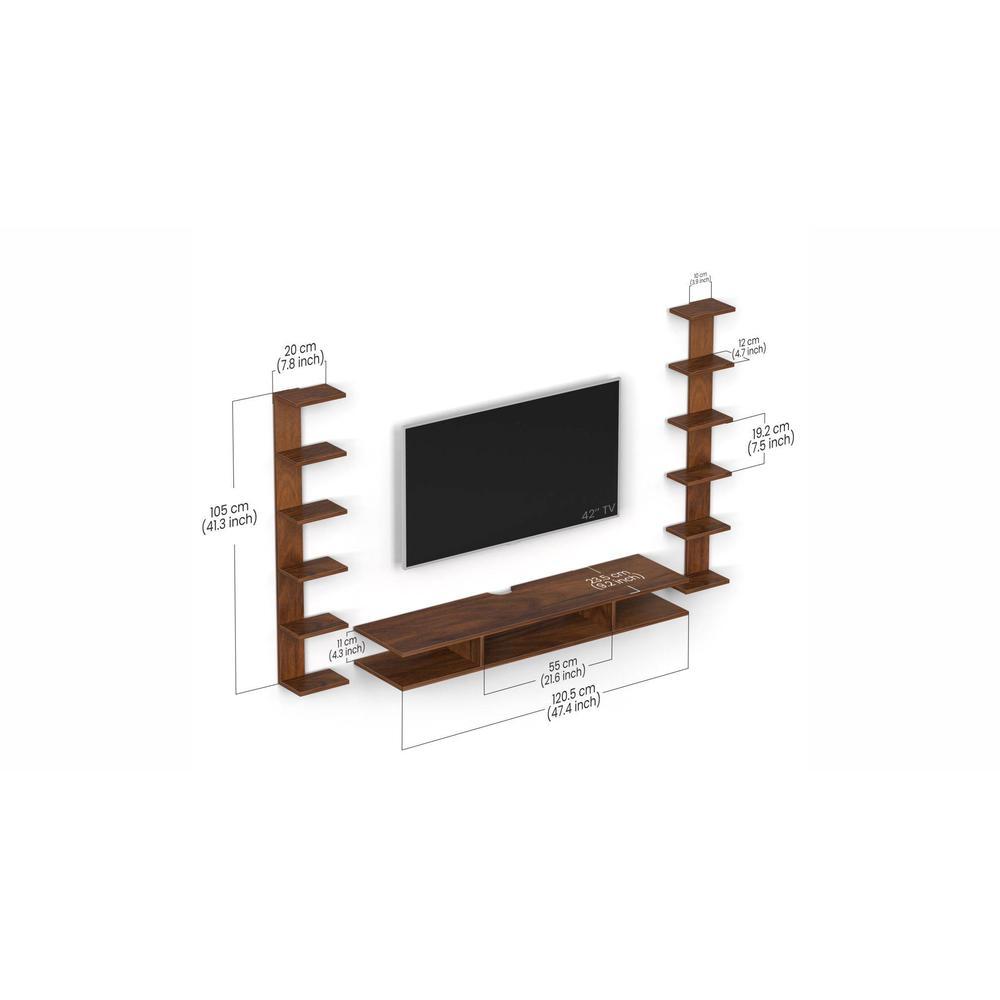 Estoye Engineering Wood Wall Mount TV Entertainment Unit Set Top Box Stand/TV Cabinet with Shelves for Books & Décor Display Unit, Ideal for 55” (Brown Maple)