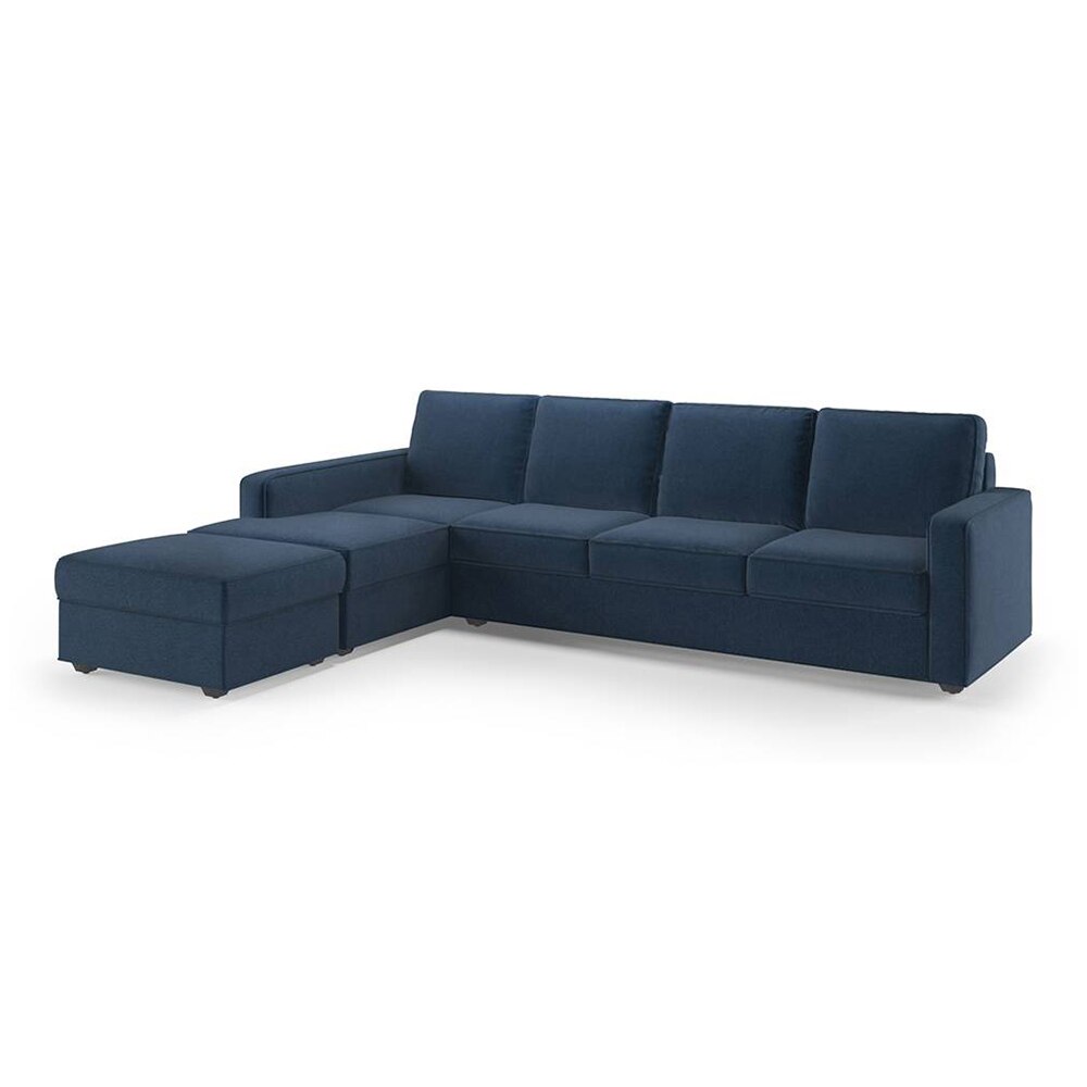 Apollo Compact Fabric Sectional Compact Sofa (Colour : Lapis Blue, Cushion : Soft, Back Type : Regular, Seating Capacity : Left Aligned 3 Seater + Left Aligned Chaise)