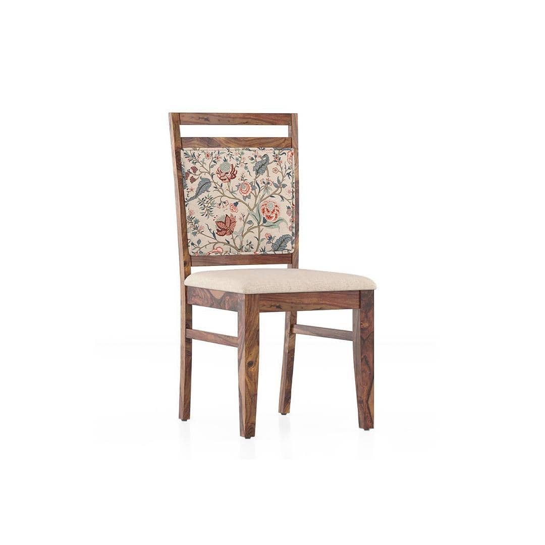 Fidora 4 Seater Dining Table With Set Of 4 Alaine Dining Chairs (Colour- Calico Floral Retreat & Pony Beige, Finish- Teak)