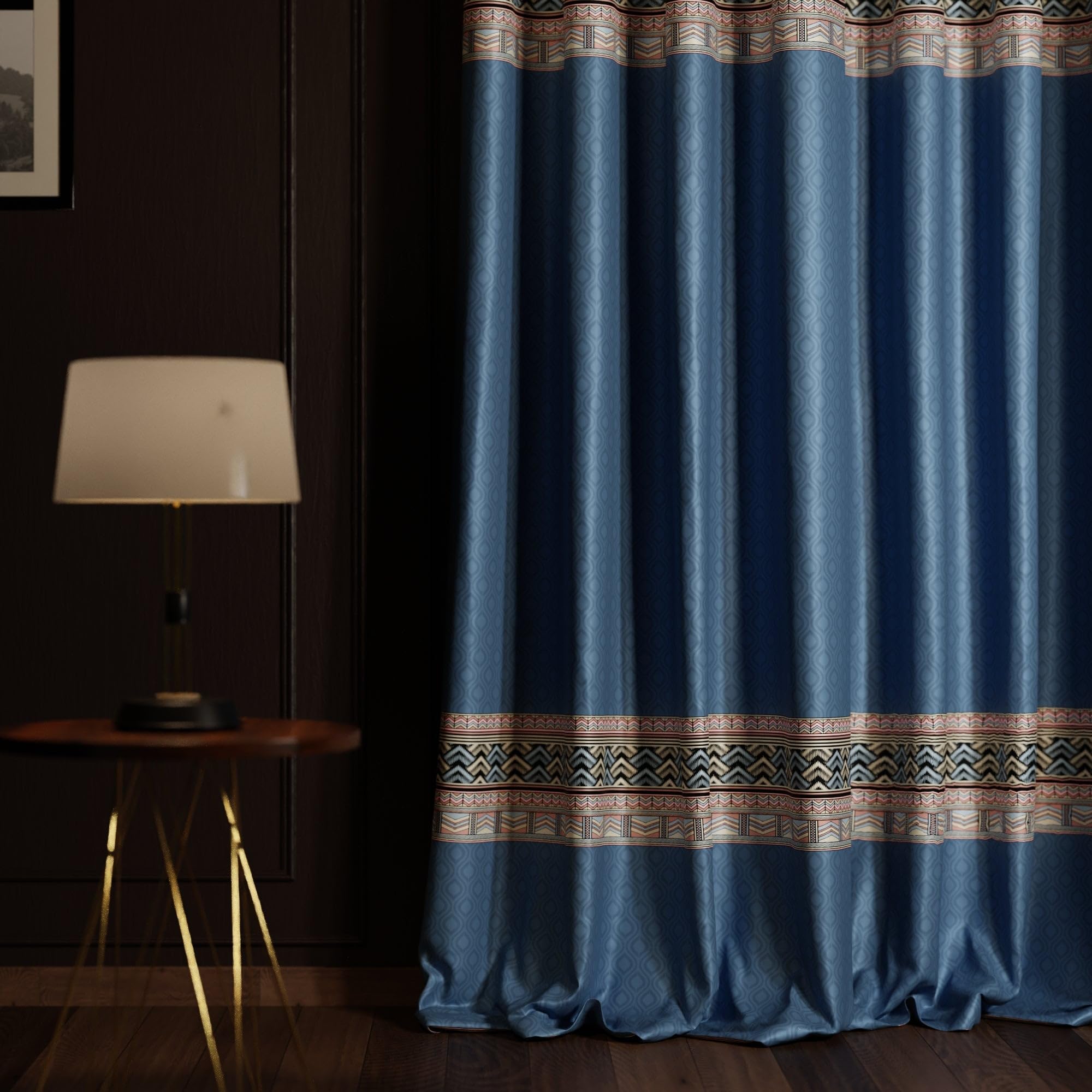 Stoa Paris Satin Window Curtain, 70% Blackout Curtains,   Privacy Lining, Pack of 1, Versailles - Celestial Blue - Stoa Paris