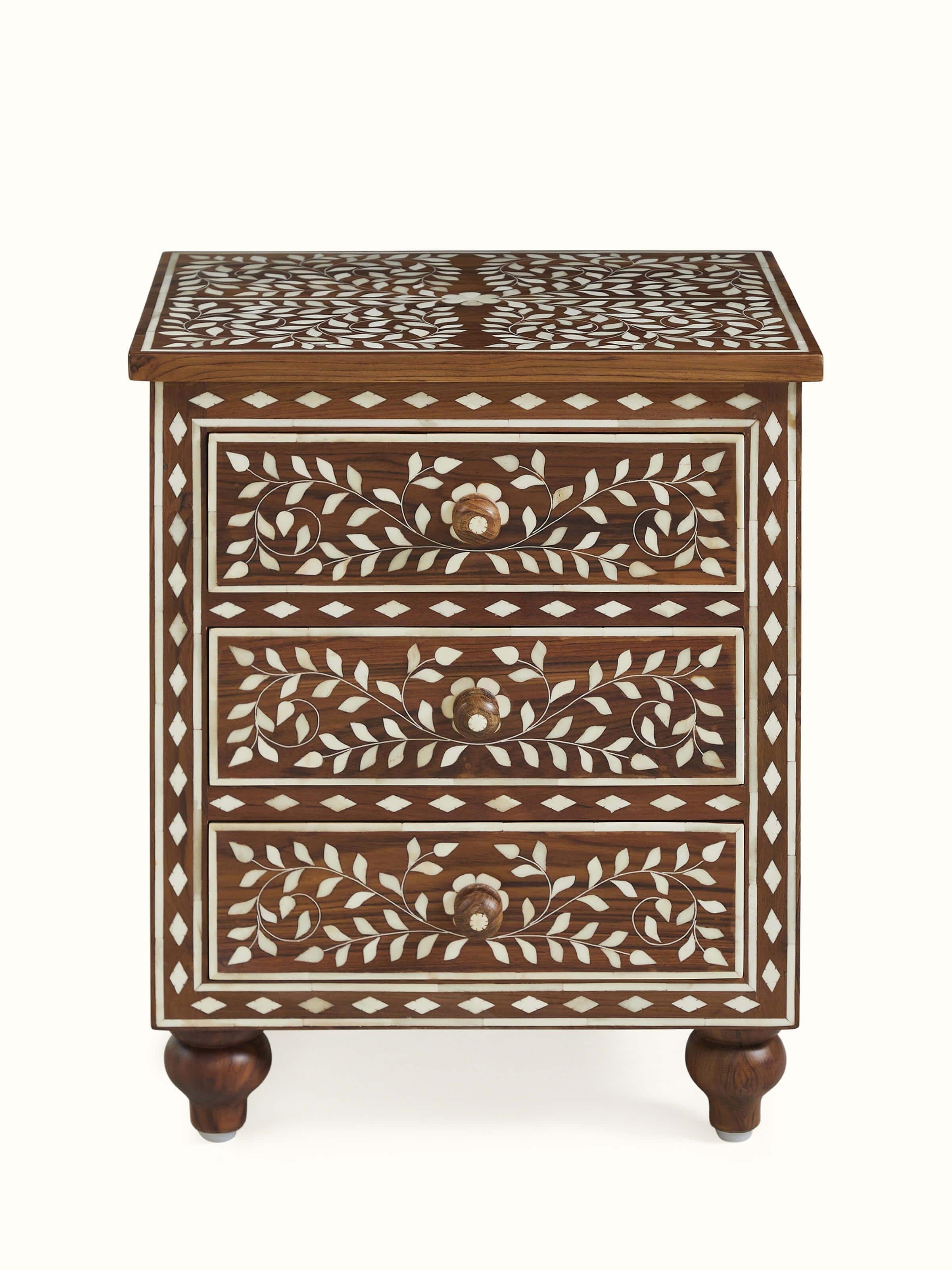 Teak Wood Inlay Bedside Table