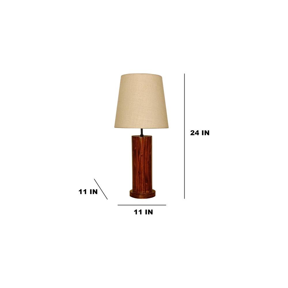 Cedar Brown Wooden Table Lamp with White Fabric Lampshade