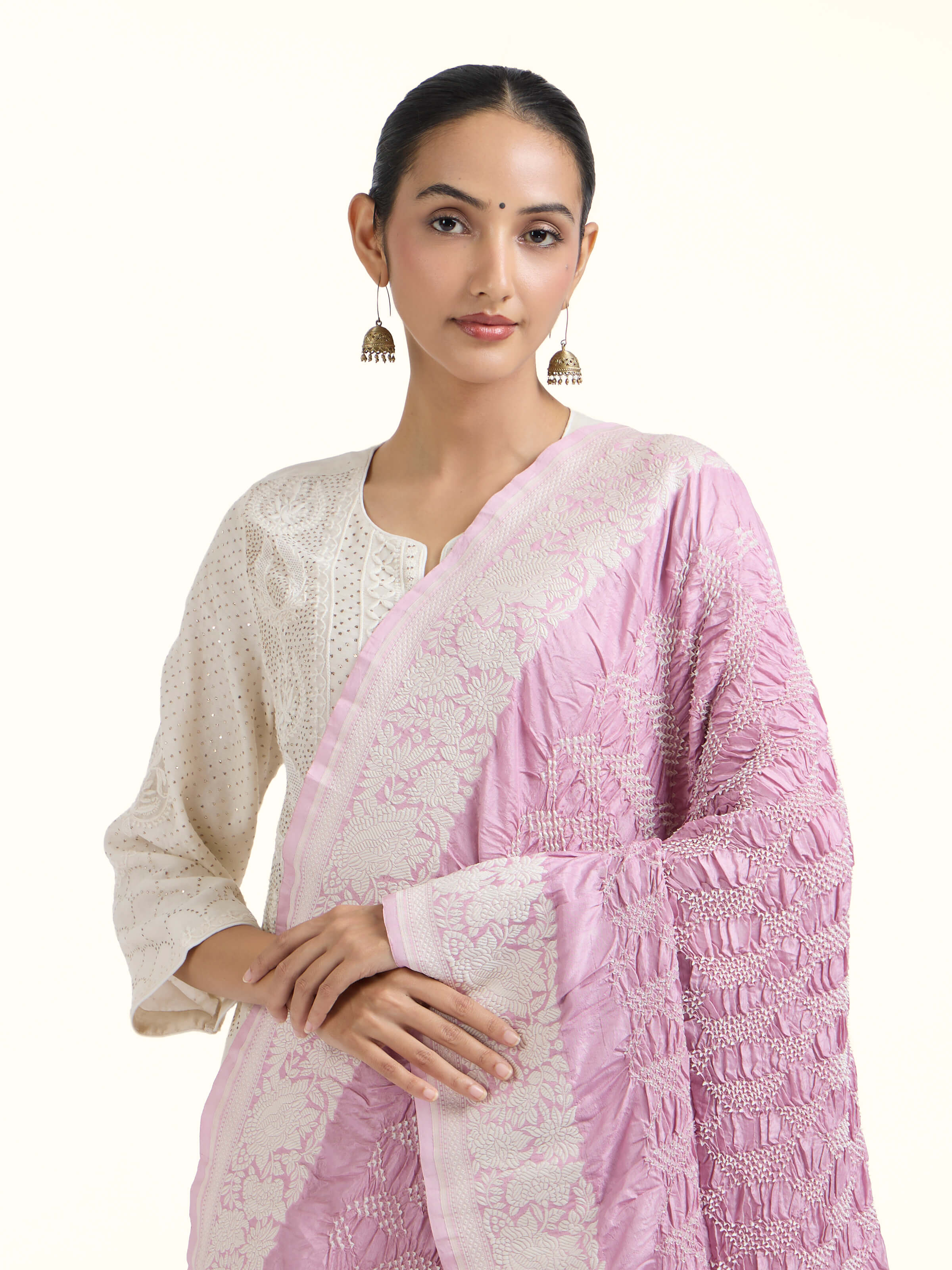 Light Pink Bandhani Tie & Dye Dupatta