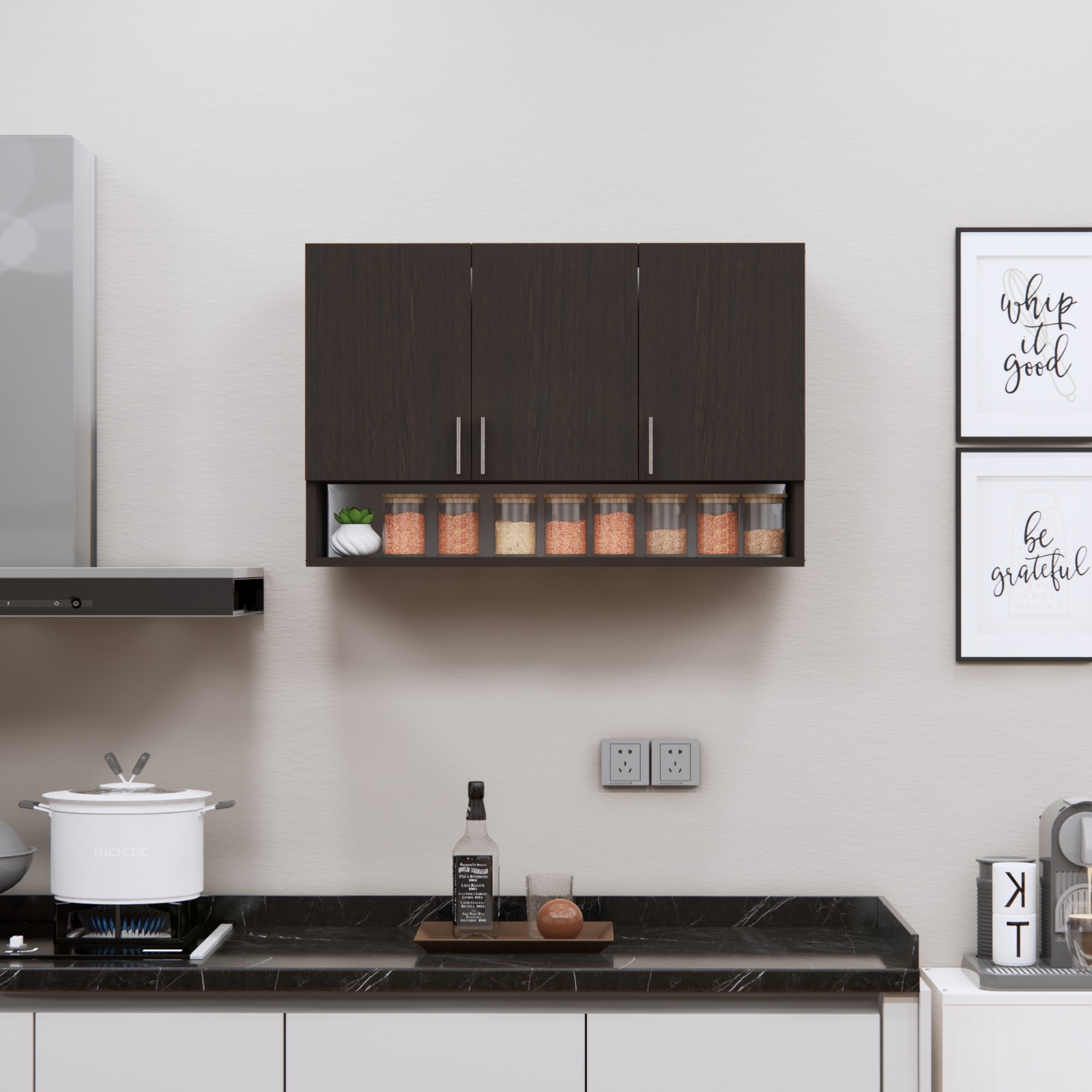 3 Doors Modular Wall Mounted Kitchen Cabinet With Organizer Shelf In Chiyoda Chiyoda Wange Finish