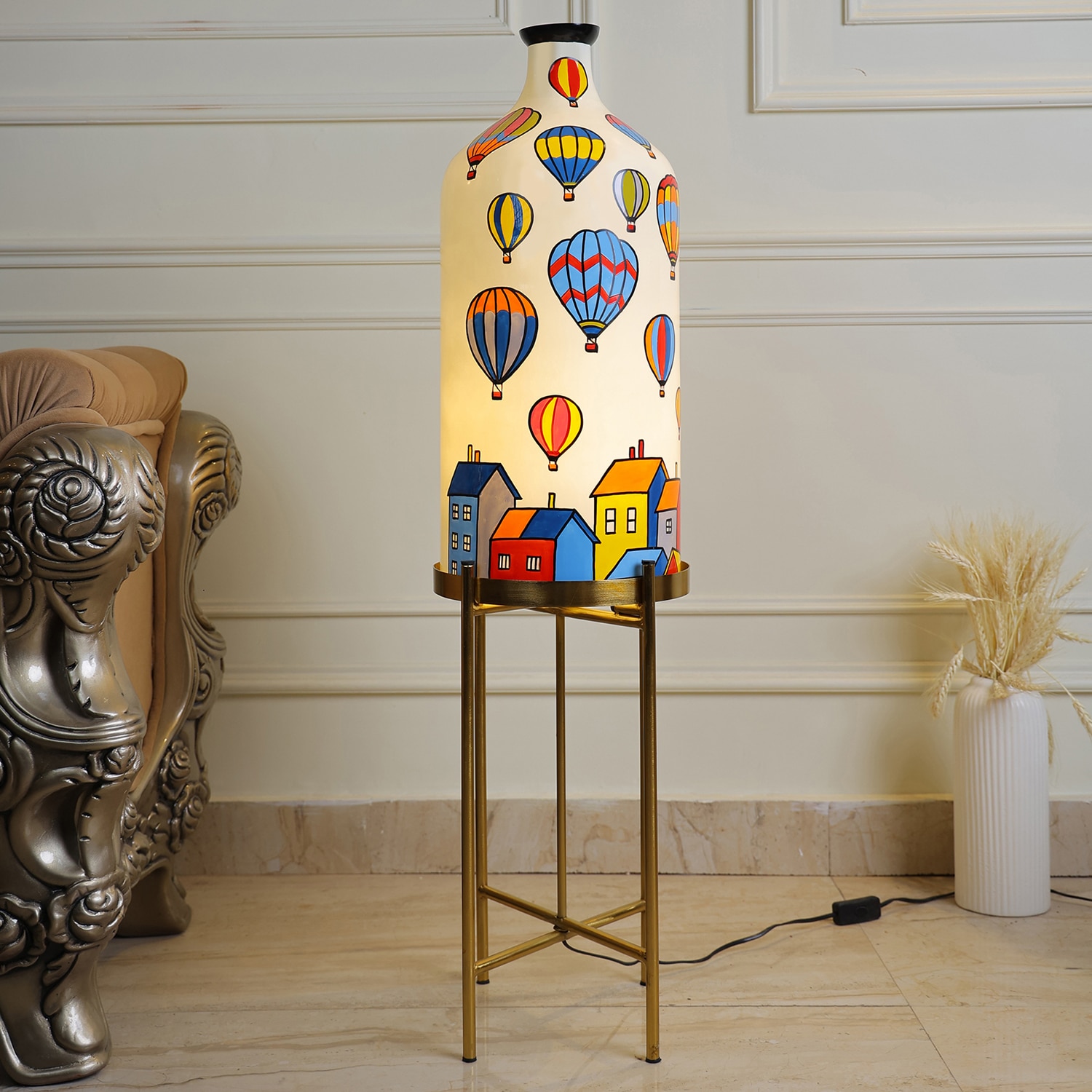 Sky Cruiser Foldable Metal Electric Floor Lamp in White Colour
