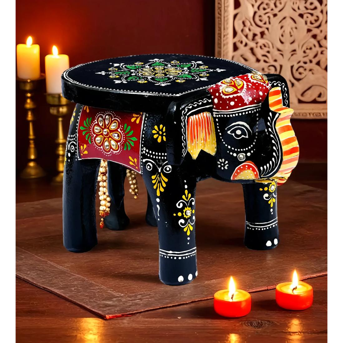 Desert Art Wooden Black Elephant Flower Pot Stand 6 Inch-image-3