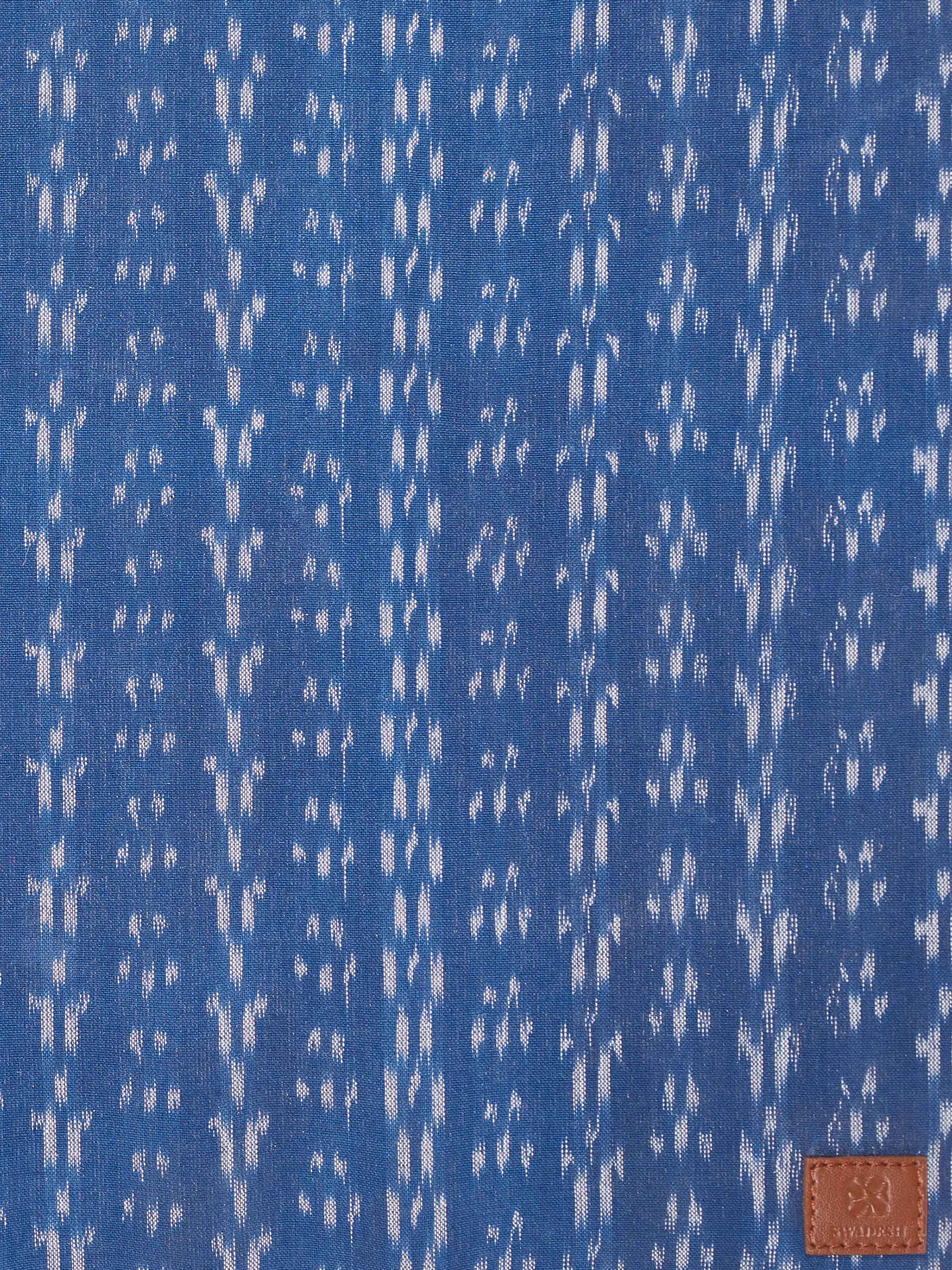 Detailed view of Swadesh Leather Desk Blotter in blue highlighting the fine leather texture and sophisticated style.