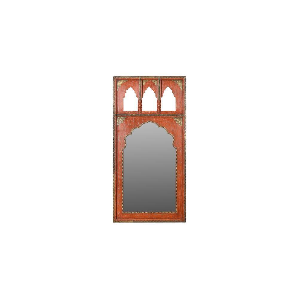 Gyasi Minaret style large wall mirror in white distressed finish with brass work