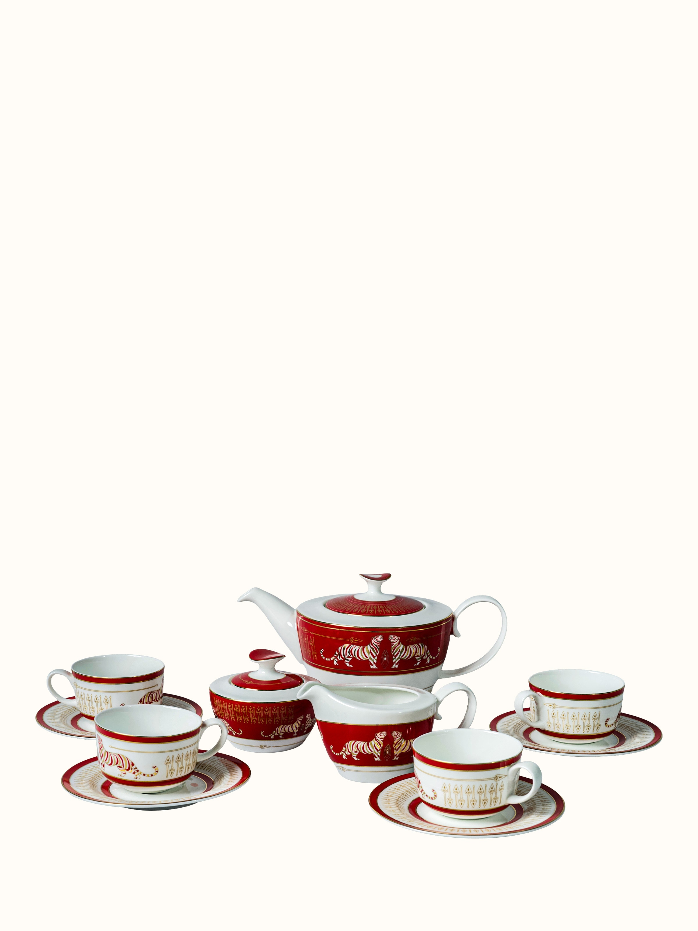 Piece Ceramic Tea Set With Hand-Applied Gold-Accents (7 Pcs)
