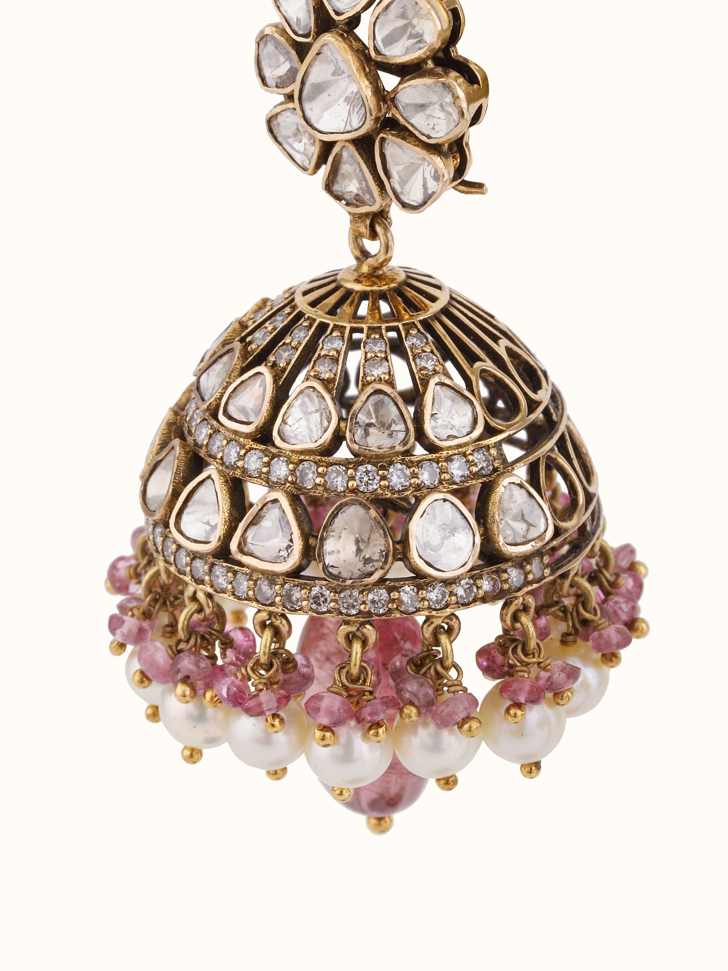 Dank Polki 18 Carat Gold Jhumkas