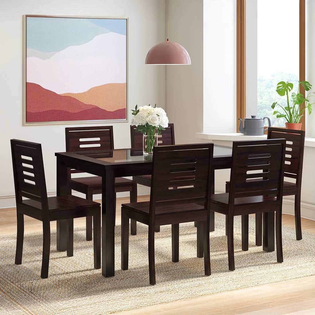 Floyd 6 Seater Dining Table Glass Top With Set Of 6 Capra Dining Chairs