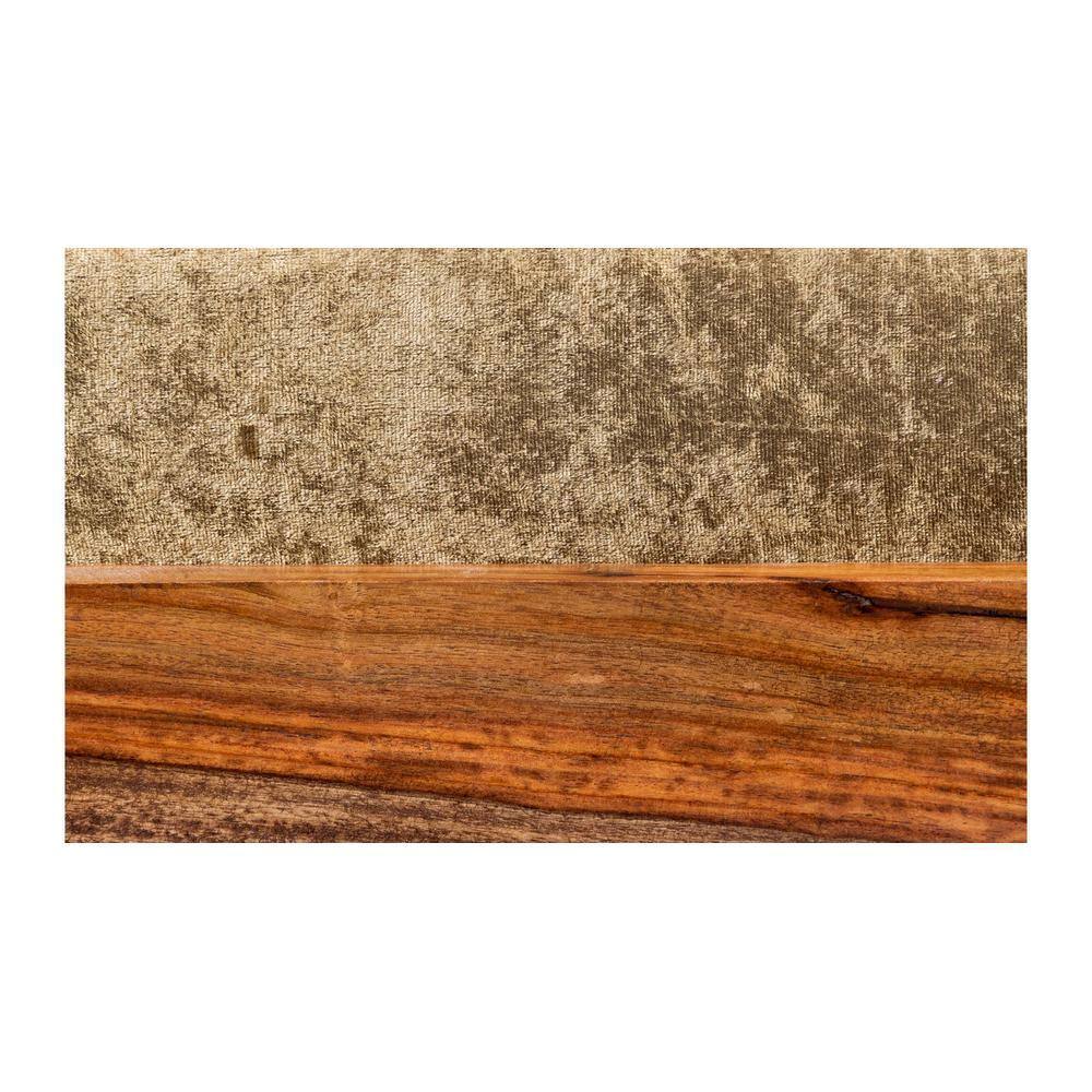 Amber Sheesham Wood Foot Stool in Teak Finish with Velvet Green Cushion